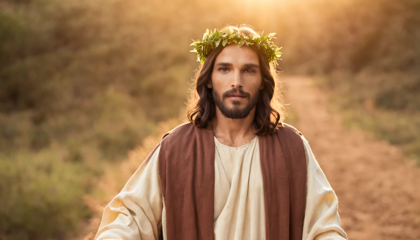 jesus andando e o sol brilhando no plano de fundo