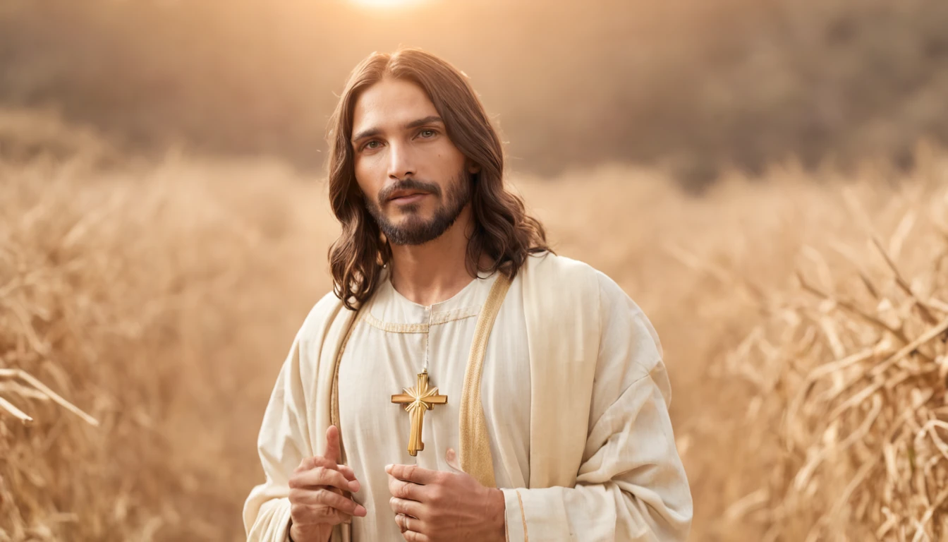 jesus andando e o sol brilhando no plano de fundo