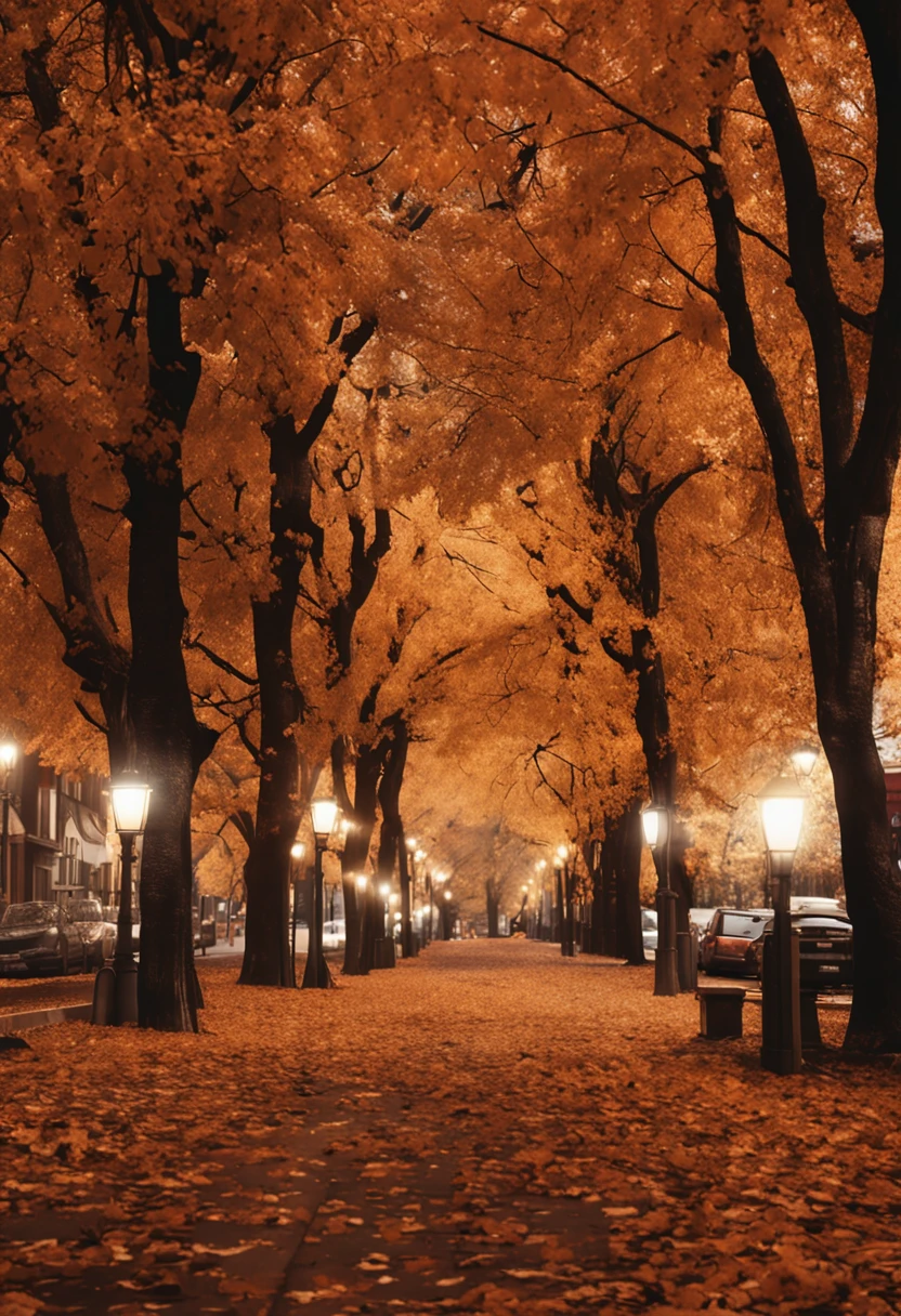 award - winning photo, (Photorealsitic:1.3) Highest quality high resolution Top image quality hight resolution autumnal Autumn sky tree-lined street coffee Take a breath of relief stroll taken from the under Adult Girls Black Paper Beauty Long