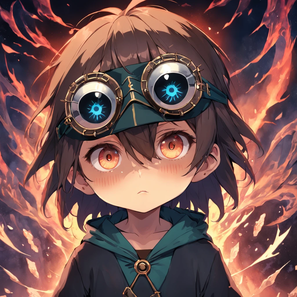 holding plague mask, 4K HD Illustration, boy, cartoon, olhos brilhando com raio