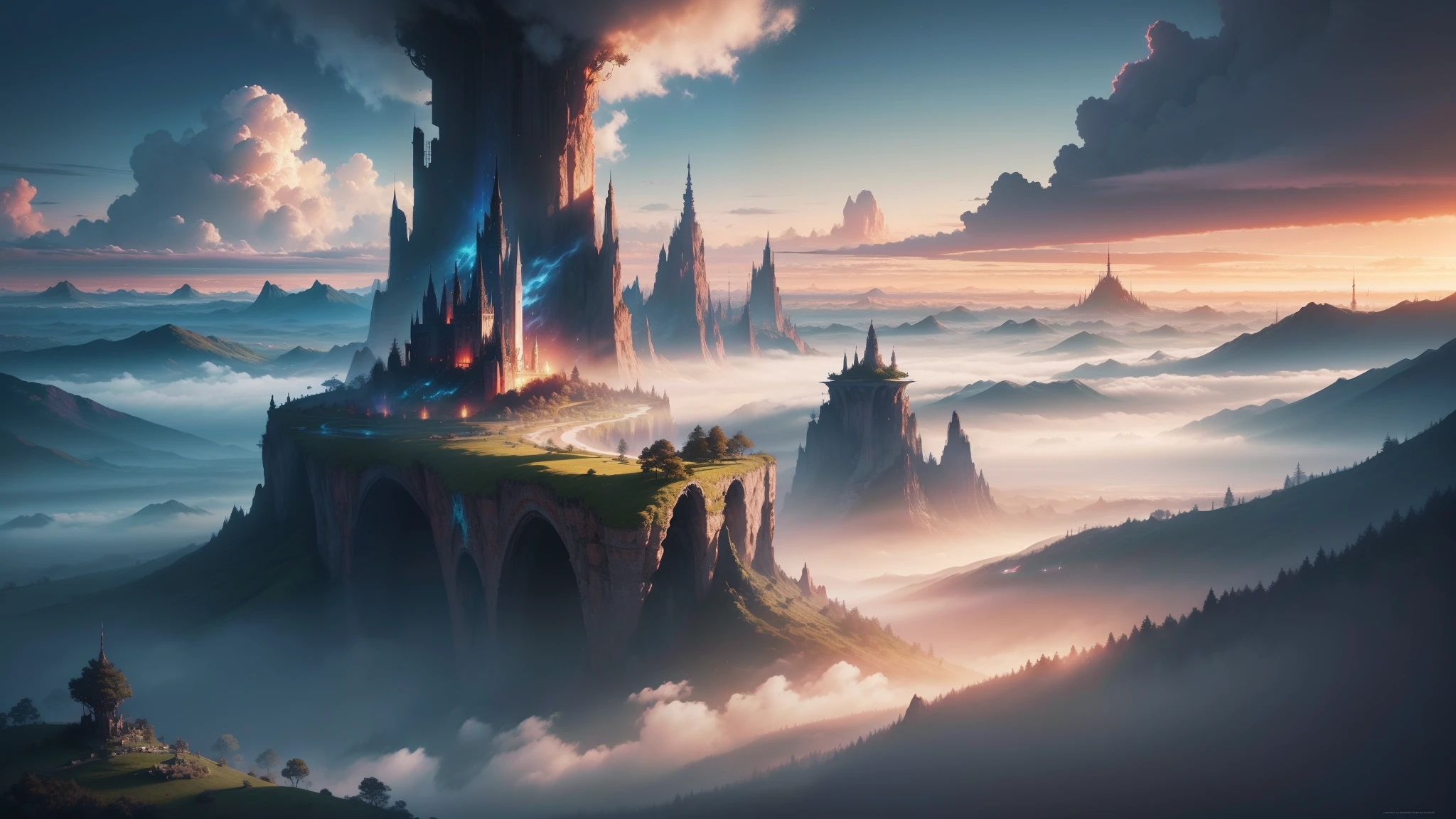 Cidade na floresta, 4k arte digital altamente detalhada, 4k hd wallpaper muito detalhado, paisagem de fantasia impressionante, sci-fi fantasia desktop wallpaper, unreal engine papel de parede 4k, 4k arte digital detalhada, papel de parede de fantasia sci-fi, epic landscape of dreamlike fantasy, 4k hd matte pintura digital, 8k arte impressionante