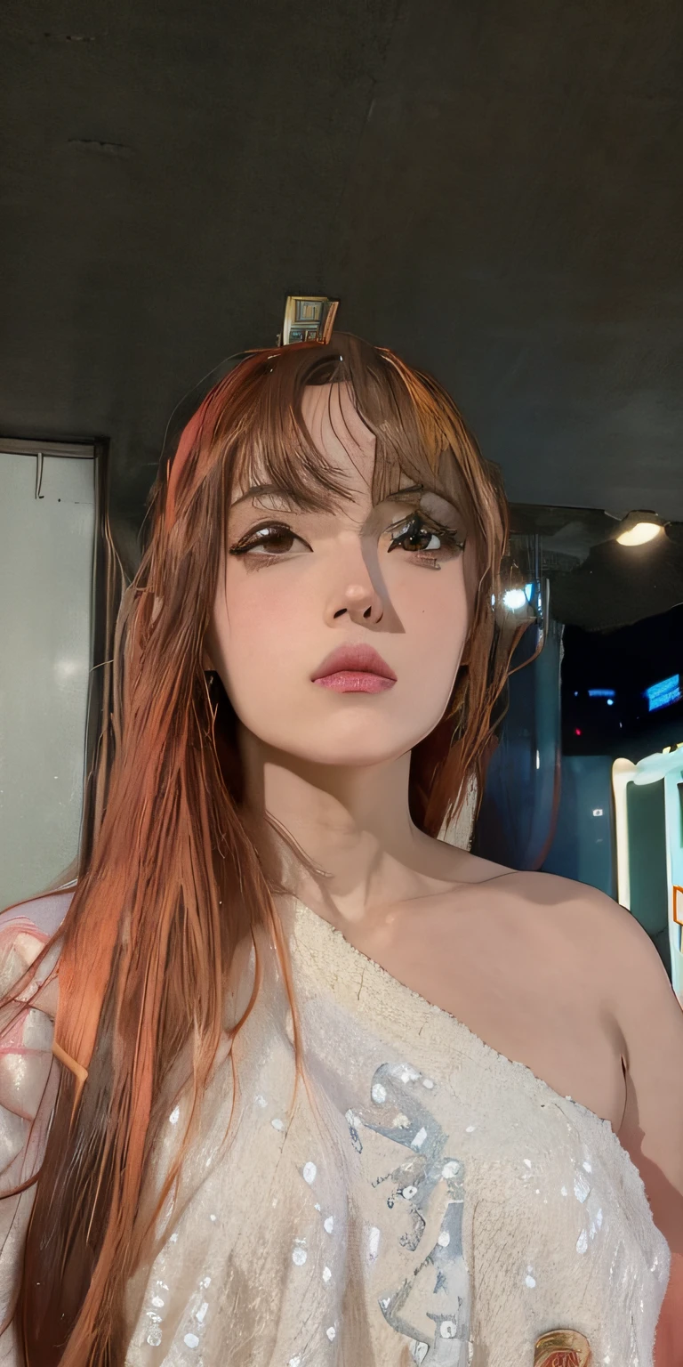 Vintage anime style from the 90s wide ambient photo of a chaotic arcade at night; uma mulher usando streetwear; Directed by: Hajime Sorayama, Greg Tocchini, virgil finlay, scientific fiction. arte de linha. arte arcade ambiental.