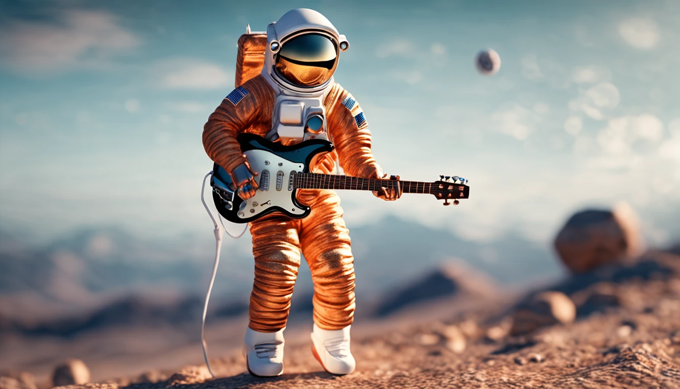 (Detailed description) Astronaut in sunglasses playing an electric guitar of model Les Paul