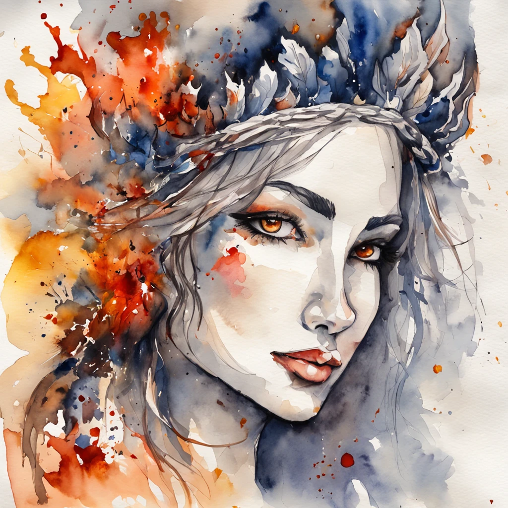 Painting of a fire goddess, super beautiful, burning fire, super nice decoration, watercolor painting, sketching fire goddess with marker, digital sketching, dripping paint. Perfect color grading. Influenced by Karel Appel and Jeremy Mann, extremely detailed, Beautiful, extremely detailed, Editorial photo, shot with 50mm lens, depth of field, Shutter speed 1/1000, F/22. Light map, super bright