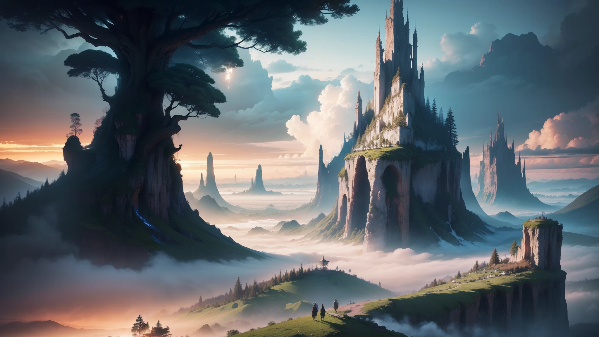 Cidade no meio da floresta, 4k arte digital altamente detalhada, 4k hd wallpaper muito detalhado, paisagem de fantasia impressionante, fantasia desktop wallpaper, unreal engine papel de parede 4k, 4k arte digital detalhada, papel de parede de fantasia, epic landscape of dreamlike fantasy, 4k hd matte pintura digital, 8k arte impressionante