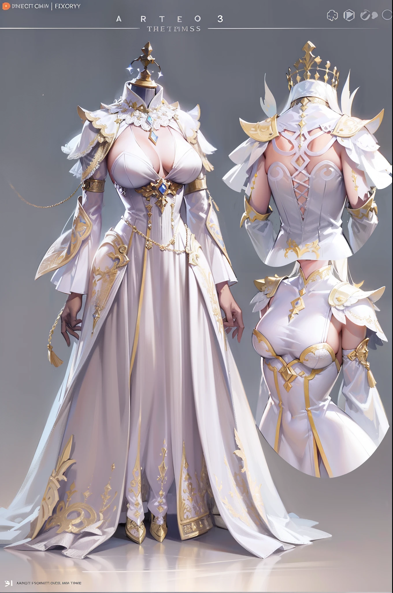 The mannequin has a female suit on it、Dress in white dress, trending on artstation pixiv, intricate fantasy dress, , clear outfit design, Digital art on Pixiv, ((a beautiful fantasy empress)), magical dress, royal robe, clothing design, Very detailed and rich costume April rendering, marvelous designer, marvelous designer 3d rendered, feminine outfit, white silky outfit, render of mirabel madrigal, on a mannequin. high resolution, white polygonal dress, white russian clothes, wearing futuristic white suit