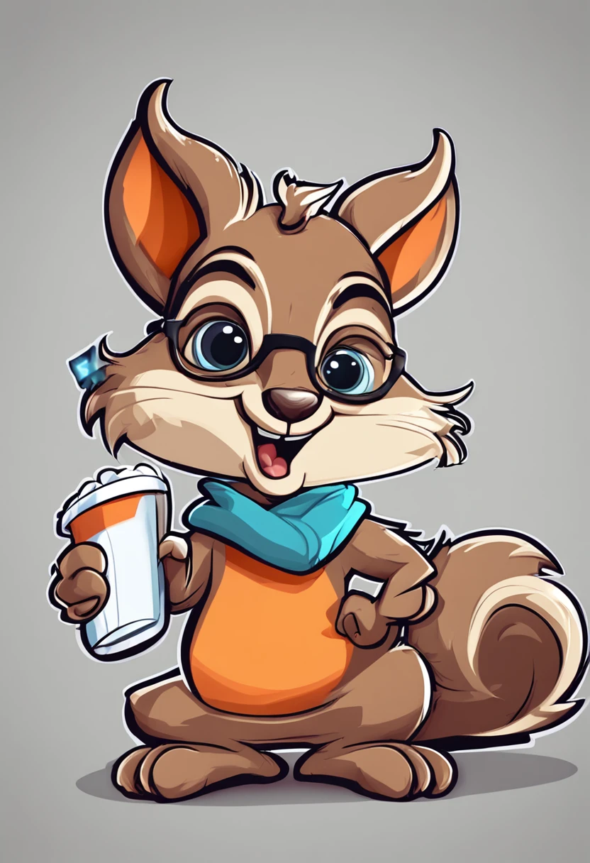 Cartoon squirrel holding board thumbs up, 1024x1024, com mascot, mascot illustrations, Cute cartoon character, high school mascot,Wear clothes,white backgrounid