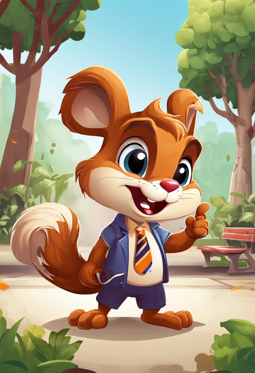 Cartoon squirrel holding board thumbs up, 1024x1024, com mascot, mascot illustrations, Cute cartoon character, high school mascot,Wear clothes，white backgrounid