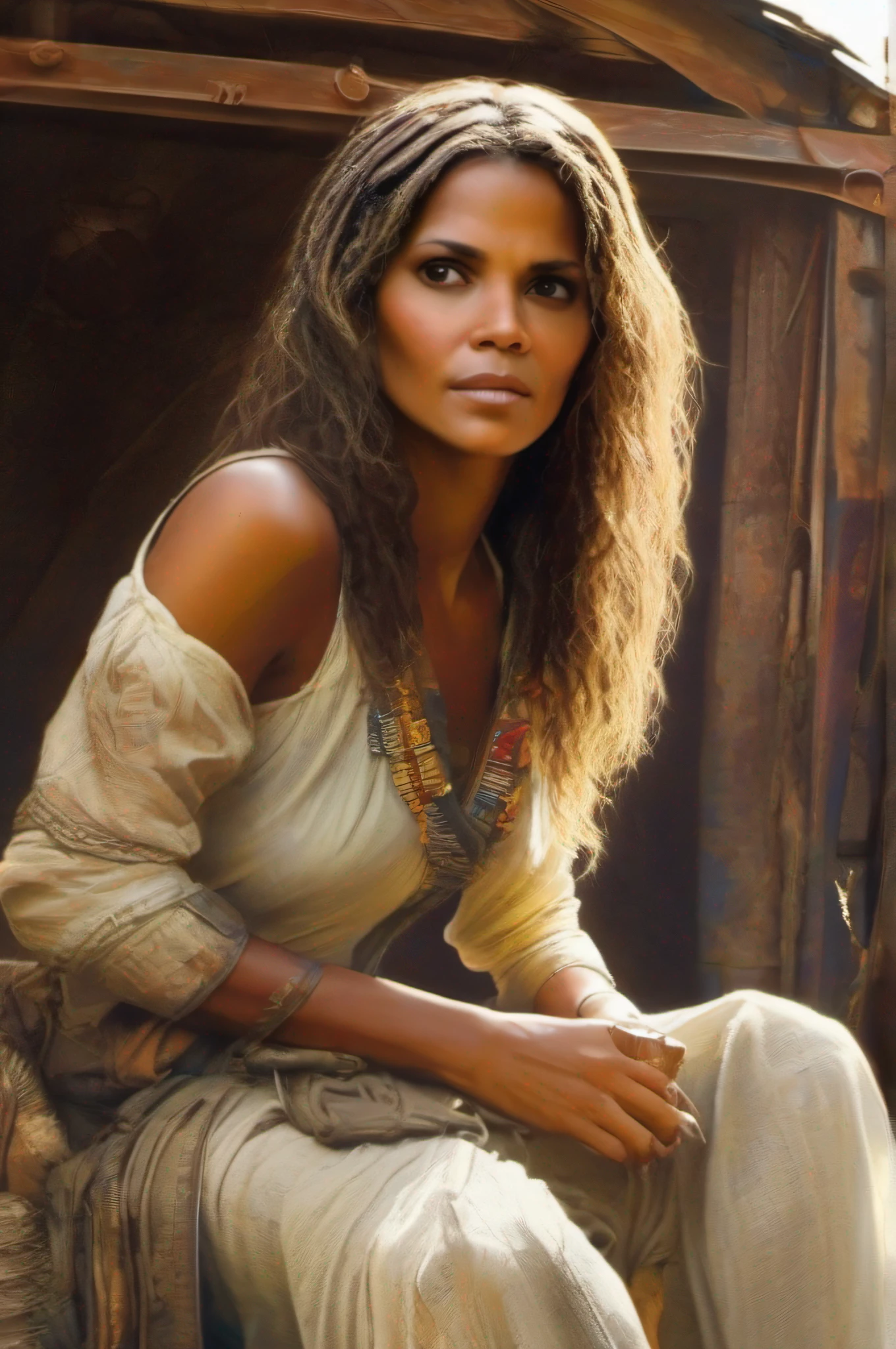 Halle Berry, a woman with very long hair in the Third World war --auto