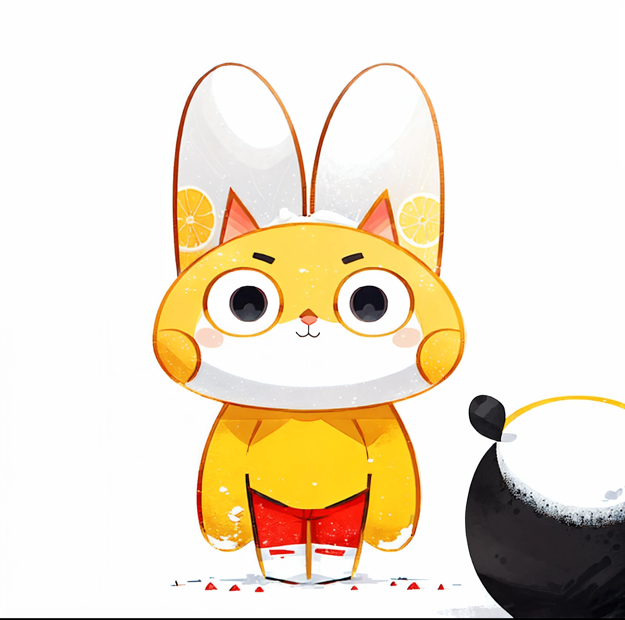 (sfv:1.2), Best quality, Masterpiece, Cartoon style,2.5d,Lots of detail,Solo, A cartoon rabbit with big ears and big eyes, cute anthropomorphic bunny, vectorial art, anthropomorphic rabbit, Original Redcliffe Rabbit, Graphic illustration,Flat illustration, vector drawing , Bunny cartoon characters, anthropomorphic character, Yellow ears, (with yellow skin|White), Legs together, Snow-whiteskin, White eyes, Black eyeballs, No clothes,(White background),Red blush