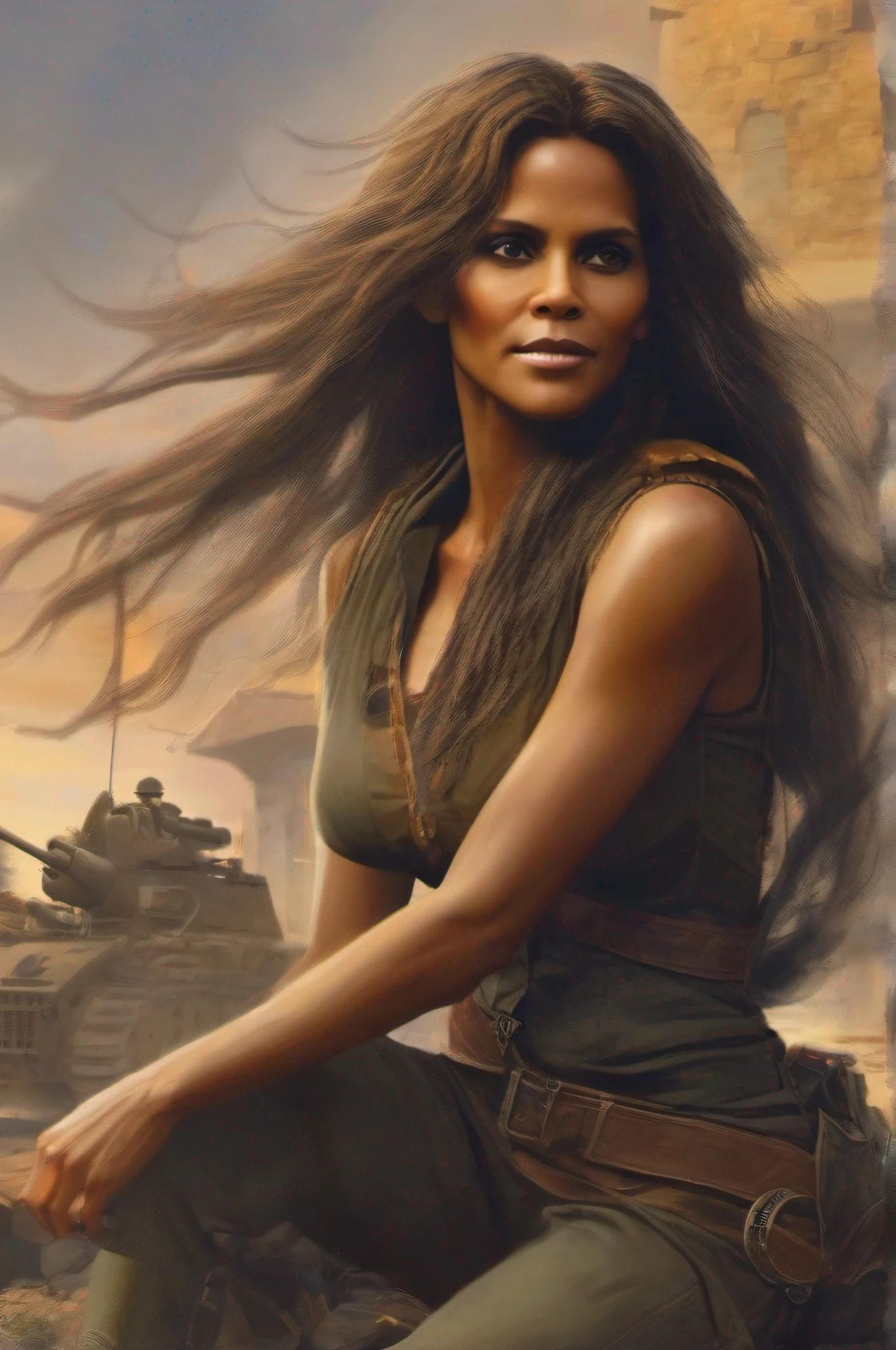 Halle Berry, a woman with very long hair in the Third World war --auto