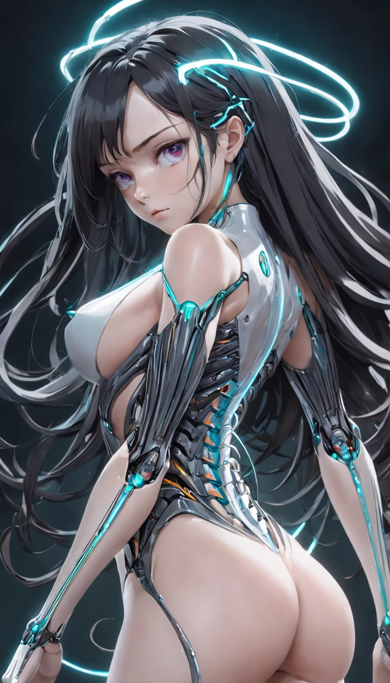 Porcelana Mujer Android, ciborg, Robotic Parts, 150 mm,cuerpo completo, hermoso estudio luz suave, Luz de llanta, Detalles vibrantes,encaje, hiperrealista, Anatomical, electrical wires, microchip, elegante, Laboratorio en segundo plano, Renderizado de octanaje, h.Estilo R Giger, 8k,cabello negro,Asymmetrical long hair,cuerpo translucido,ojos verdes, Miki Asai Macro Photography, cuerpo completo, hiper detallado, tendencias en Artstation, foco nítido, Foto de estudio, Detalles intrincados, Altamente detallado, por Greg Rutkowski
