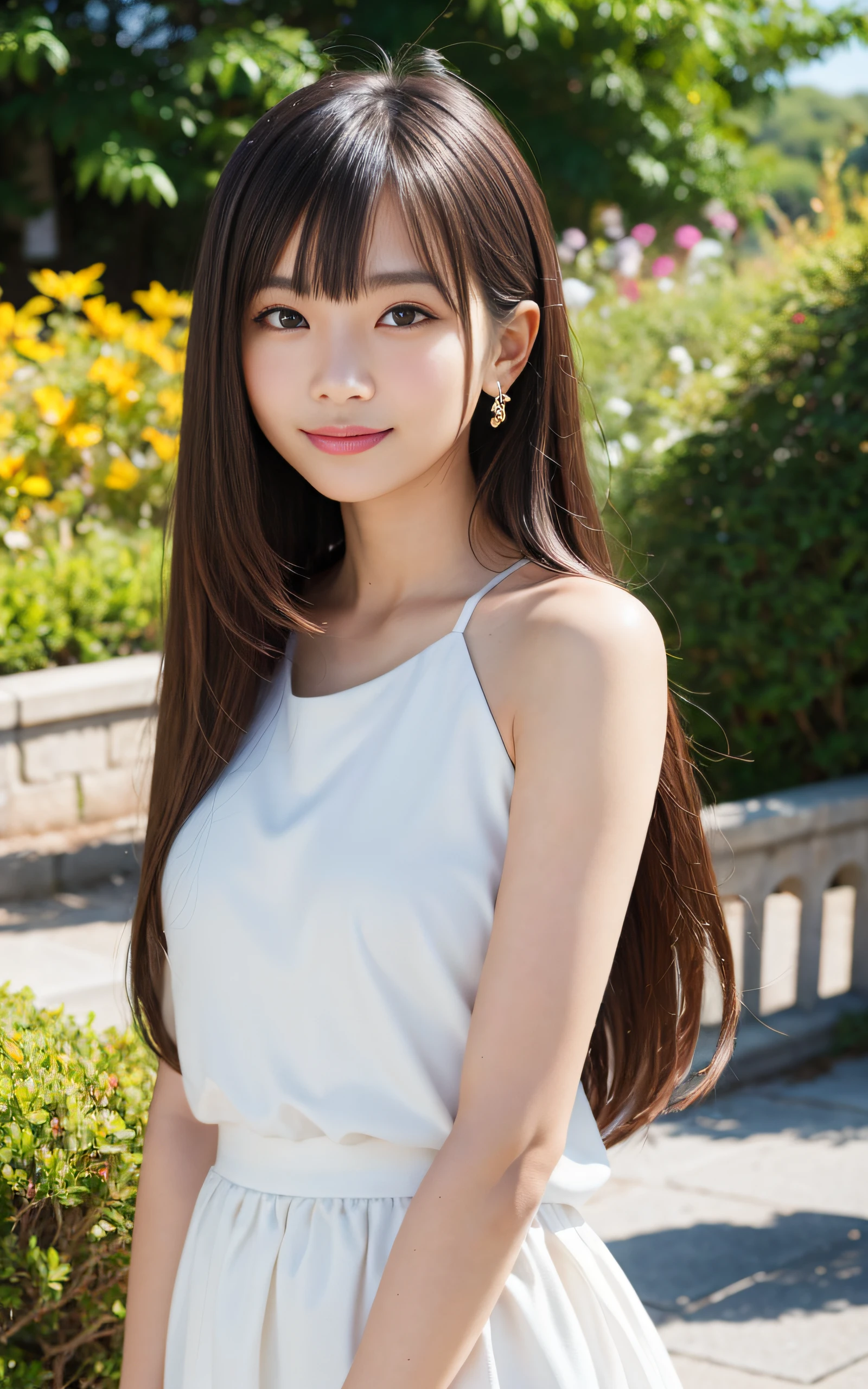 ((Best Quality, 8K, masutepiece: 1.3)), (Sharp Focus: 1.2), 1 girl, Face shot, close-up, Neat and clean beauty, 20 years old, Japanese, Classy and elegant, Slightly open mouth, Cute, Shy, A pretty girl with perfect figure, ((Shoulder-length straight hair swaying in the wind, Bangs)), shyly smile,Highly detailed face and skin texture, Detailed eyes, art gallery