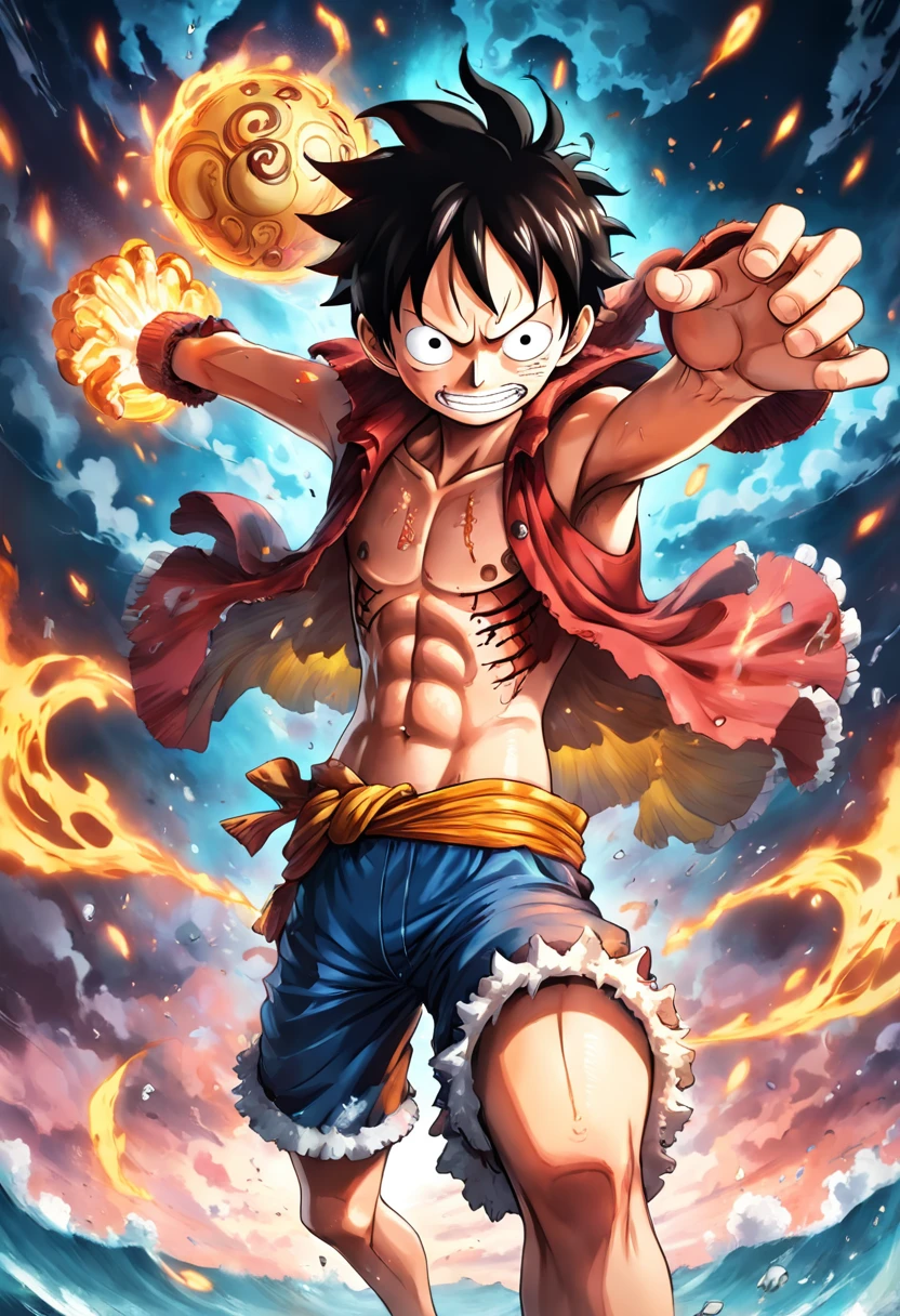 Luffy in the One Piece after the Gear 5 transformation