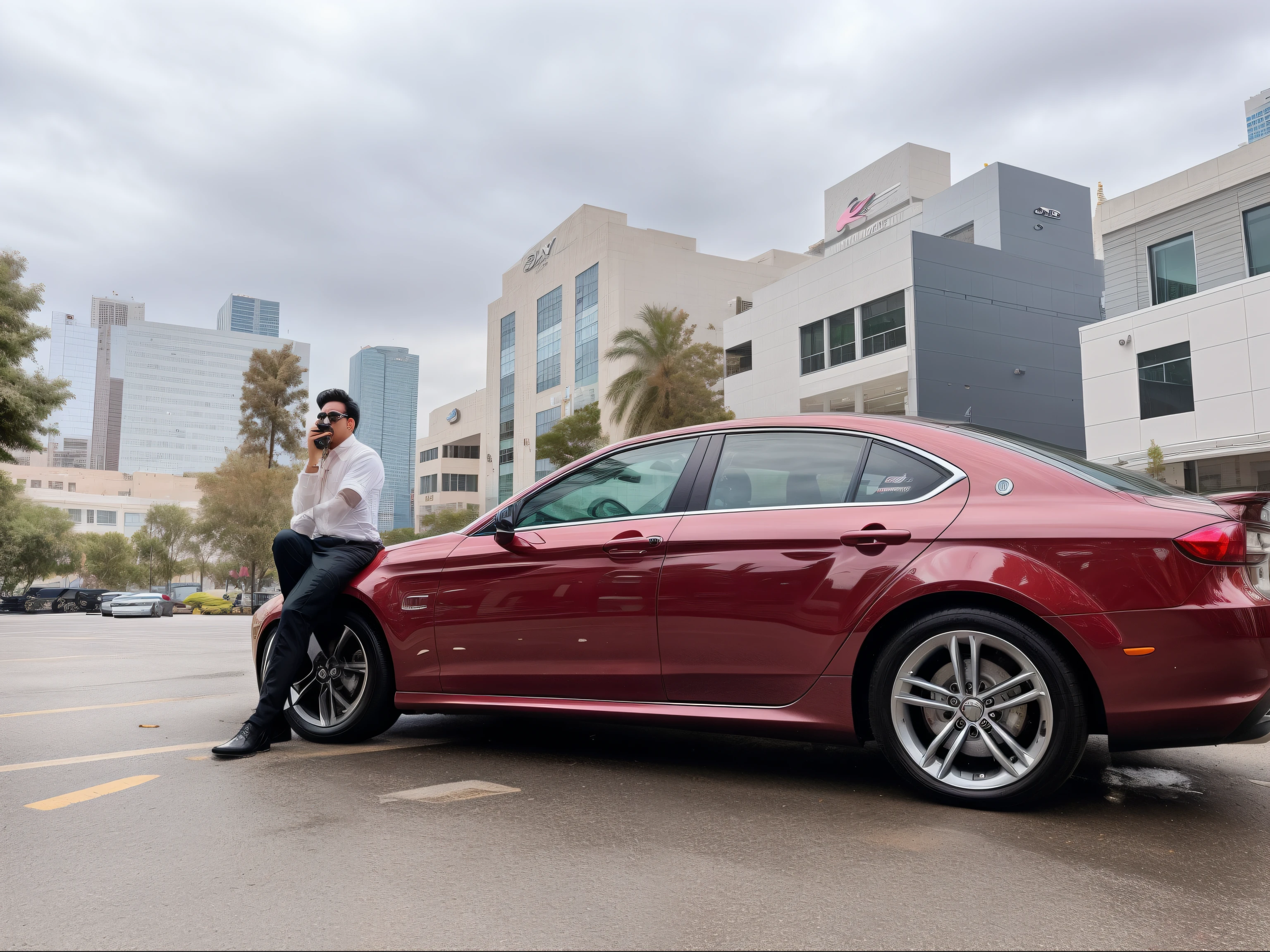 araffe sitting on a car in a parking lot with a building in the background, taken with sony alpha 9, shot on canon eos r 5, shot on canon eos r5, taken with canon 8 0 d, 🤬 🤮 💕 🎀, flaunting his wealth, shot with iphone 1 0, shot with sony alpha, doing an elegant pose