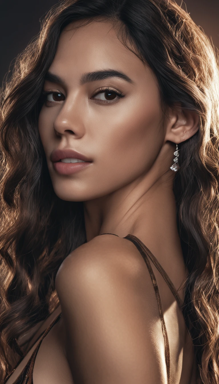 Photorealistic:2.5, mid-portrait of 20 years old bulan sutena, side braided, beautiful, wet long wavy_hair, delicate black eyes, small smile, high fashion silk lingerie, black hair, high_detailed skin:1.5, pores:1.1, closed lips, straight shoulder, round breasts, cleavage:0.3, head, warm lighting, 24mm lens at f1.2, sony alpha a7s III, facing straight to camera, bathroom background, perfect eyes, Detailed face.,Indonesiadoll, fashion photography, fashion model, super model