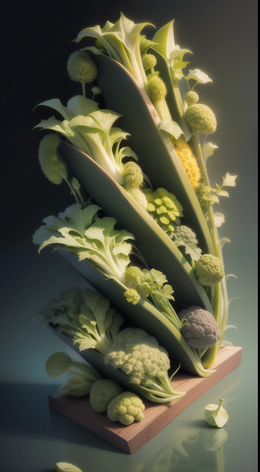 Random green vegetables,Neatly arranged,Pose 9:16 rectangles