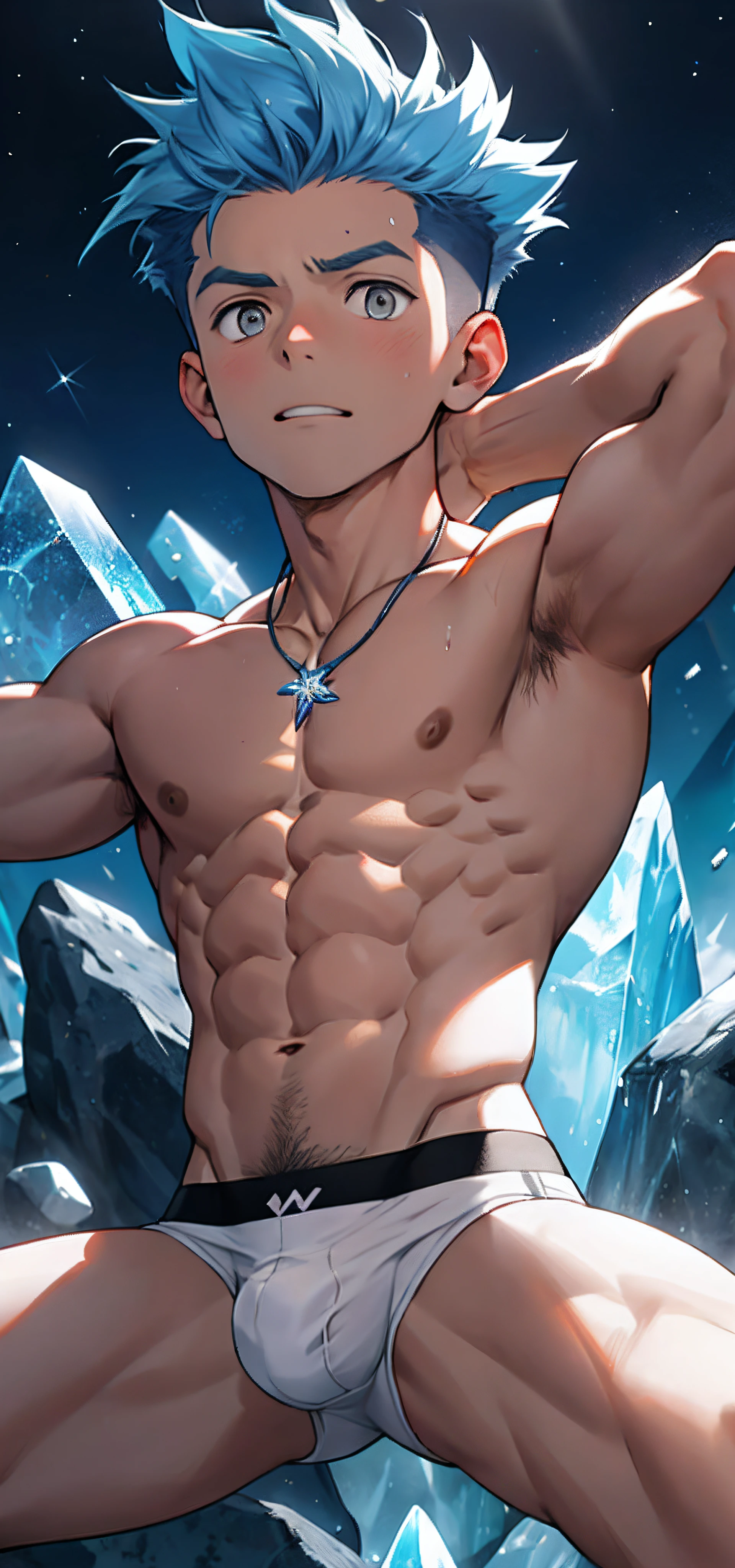 (masterpiece, best quality),Male children,nakeness,Short bright blue hair,A young boy with,younge boy,Kid's face,adolable,infancy,Young age,Short round face,Flat chin,children's,infancy,(Kid's face),Land of Crystals,ice field,Pink belly hair,Pink chest hair,Pink pubic hair,Young age,Flat chin,Fine face in detail,Clean skin,White men's briefs,musculous,Short bright blue hair,Bright Hair,White eyes,Keep your eyes wide open,nakeness,Very narrow low-rise white briefs,White briefs,Pectoralis abdominal muscles,Broad body,Strong and well-developed muscles,Shimmering like a diamond, it shines like a crystal,Bright and vivid colors,(depth of fields:1.2),Positive audience,looking at viewert,the night,Holy,Light-sensitive,byself,are standing,spreads her legs apart,Close-up Shot Shot,glowing,Fluorescent effects