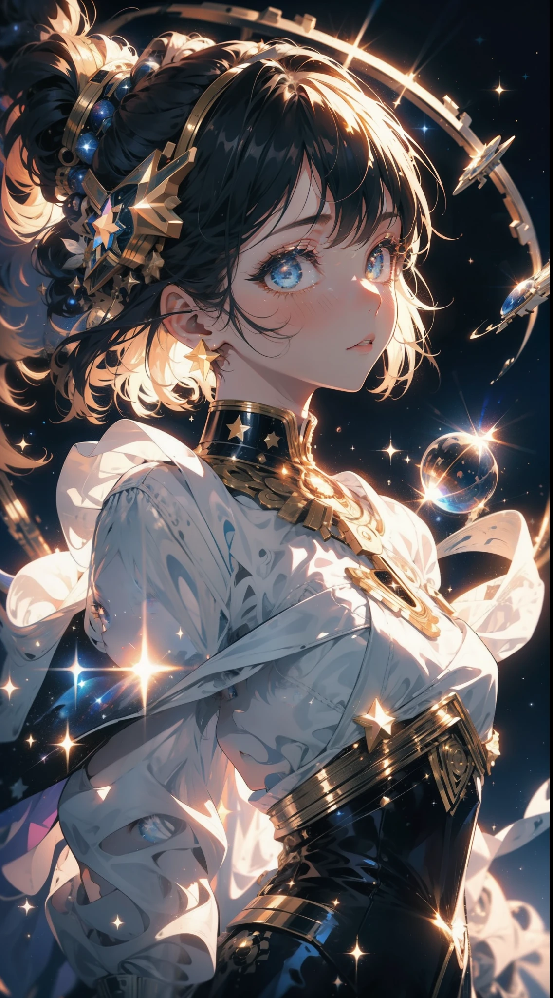 space girl,space suit, space, masterpiece, best quality, technological, high tech, intricate, detailed, absurdes, 1girl, cute, perfect face, space, window, gorgeous, star dust,cosmic, wallpaper, cinematic,compsition, colorful, perfect eyes, sensual,magic, dimensions, stardust, futuristic, backlighting, epic, fantasy