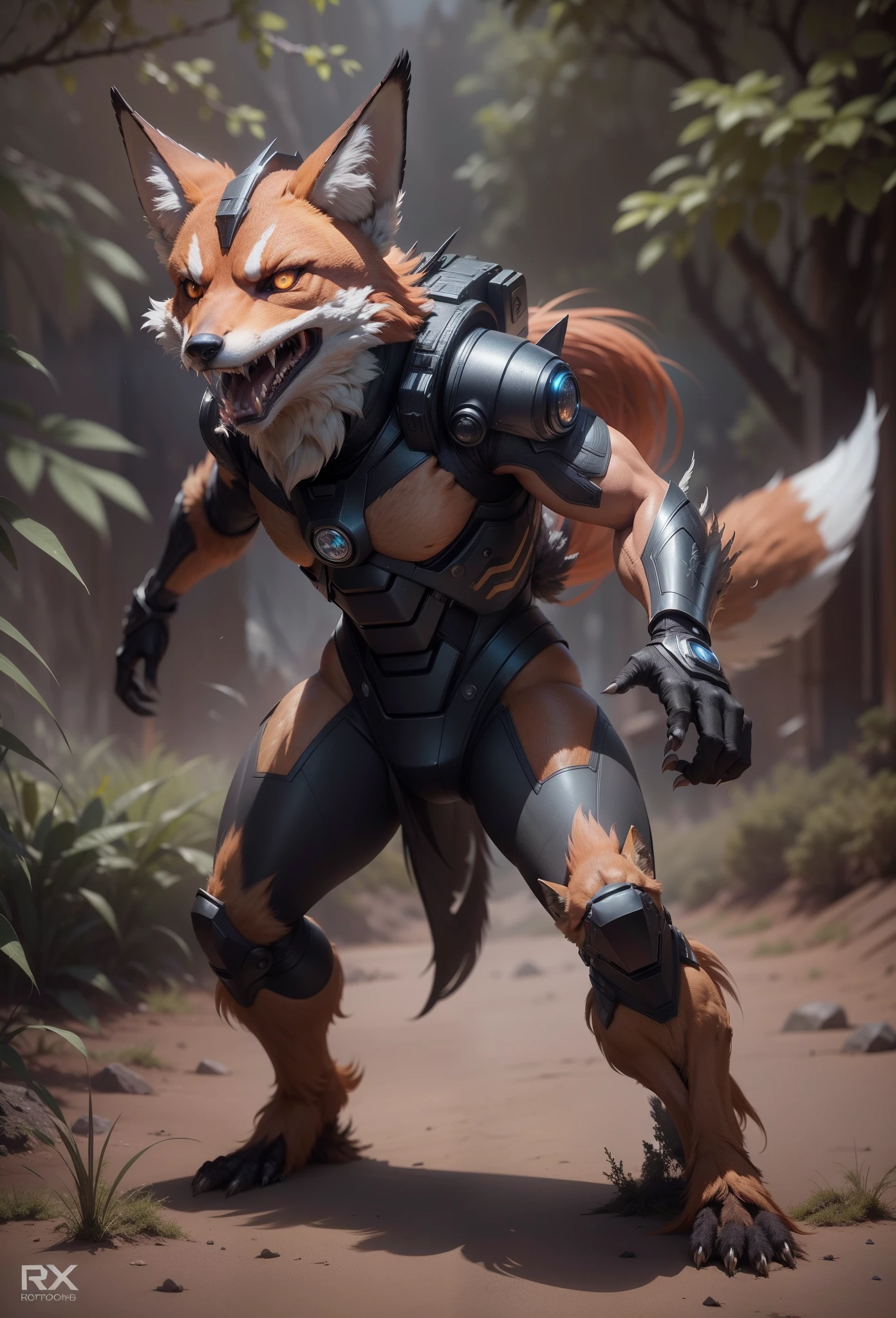 Sci fi humanoid creature with the feathers of a fox and mutant traits similar to rocket teeth, serious angry face, expressive real photography, natural light, photorealism, cinematic rendering, ray tracing, the highest quality, the highest detail, Cinematic, Third-Person View, Long Exposure, 8K, Ultra-HD, Natural Lighting, Moody Lighting, Cinematic Lighting