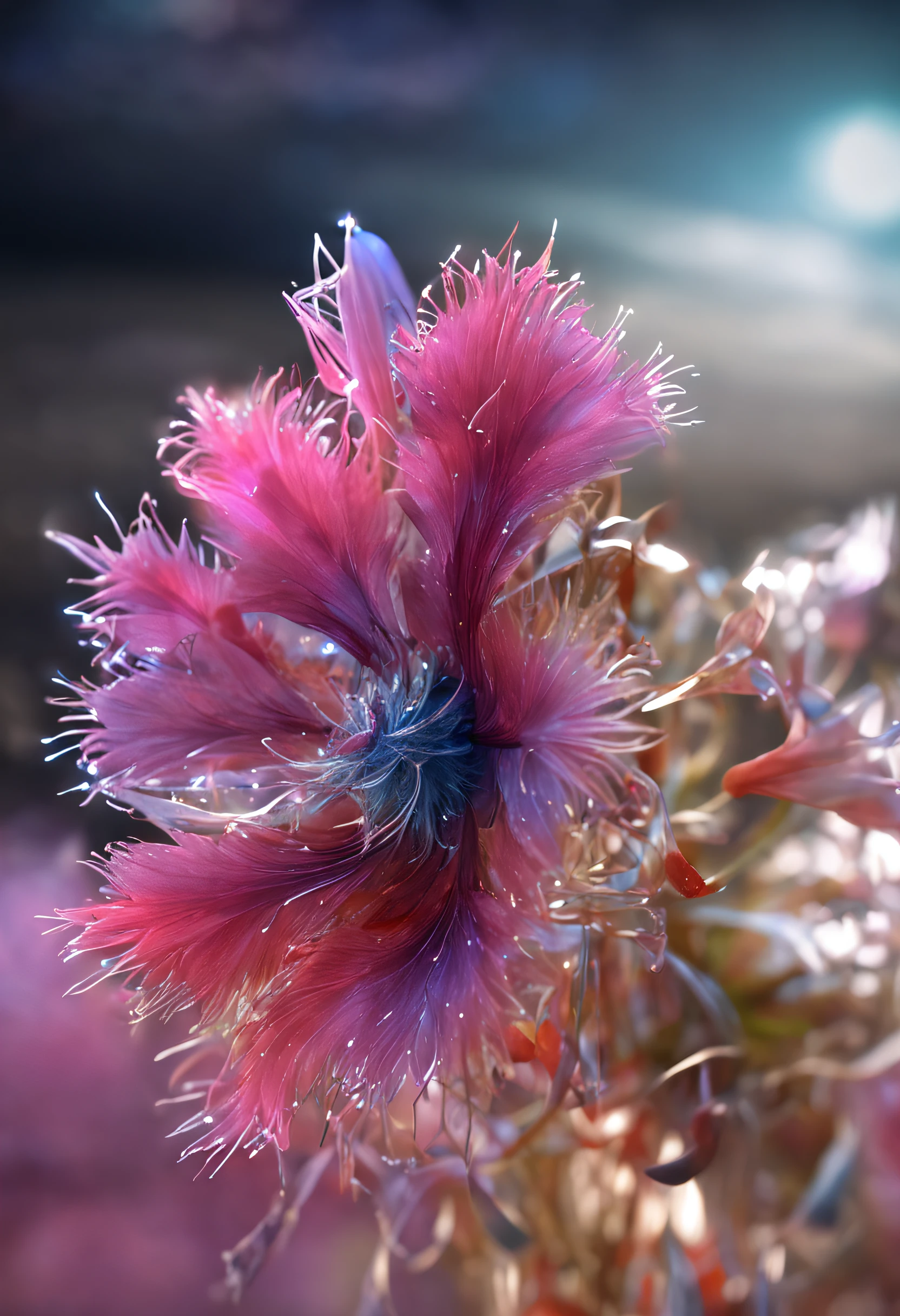 flor de cristal, fantasia, galaxy, transparente, cintilante, cintilante, shining, colorido, magic photography, lighting dramatic, Foto realism, ultra-detalhado, 4k, profundidade de campo, alta resolução