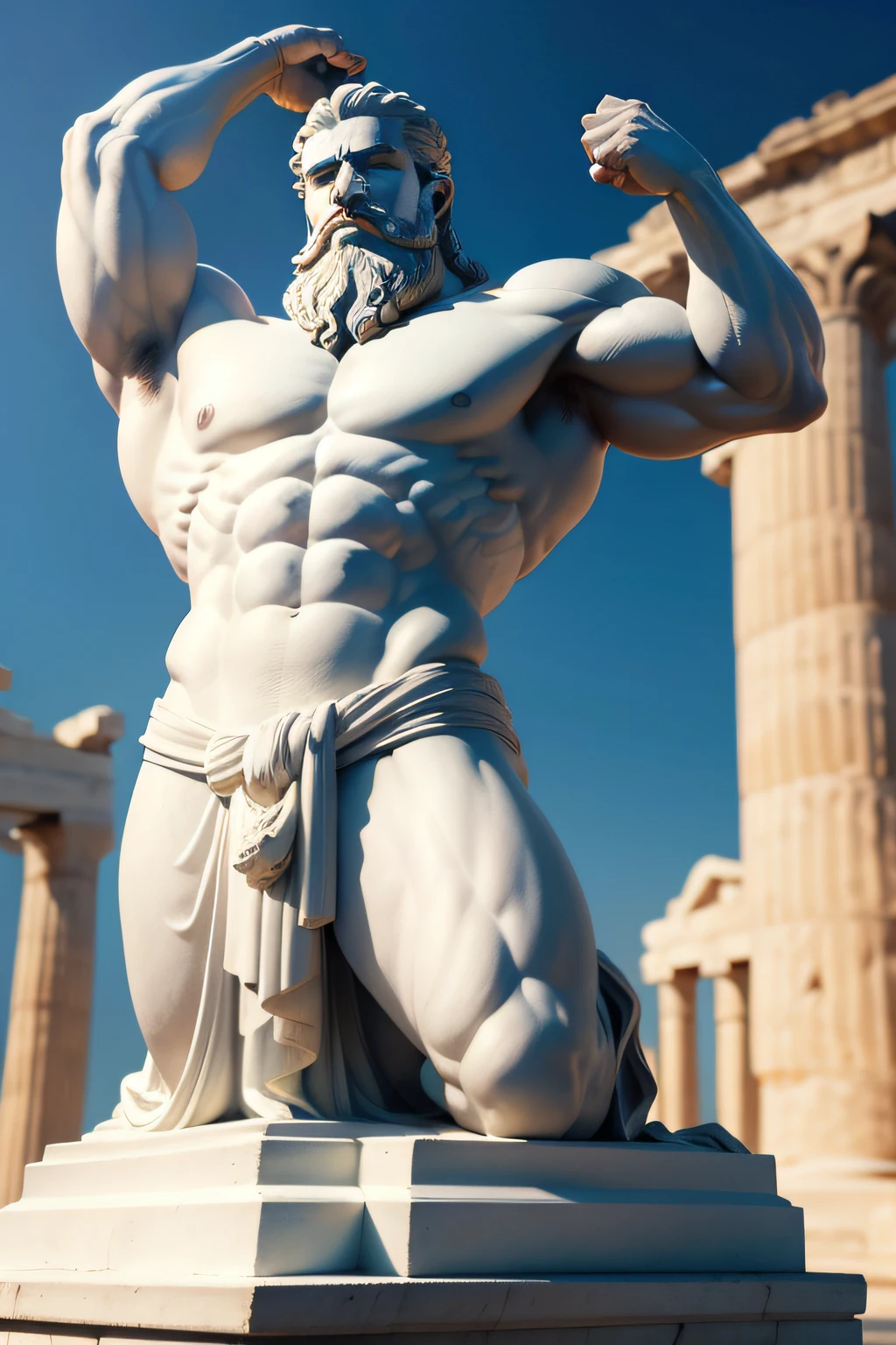 Statue of a strong man with shirtless beard, preto e branco realista, Estoicismo, poses estoicas, Ancient Greece, atitude estoica, Pose estoica