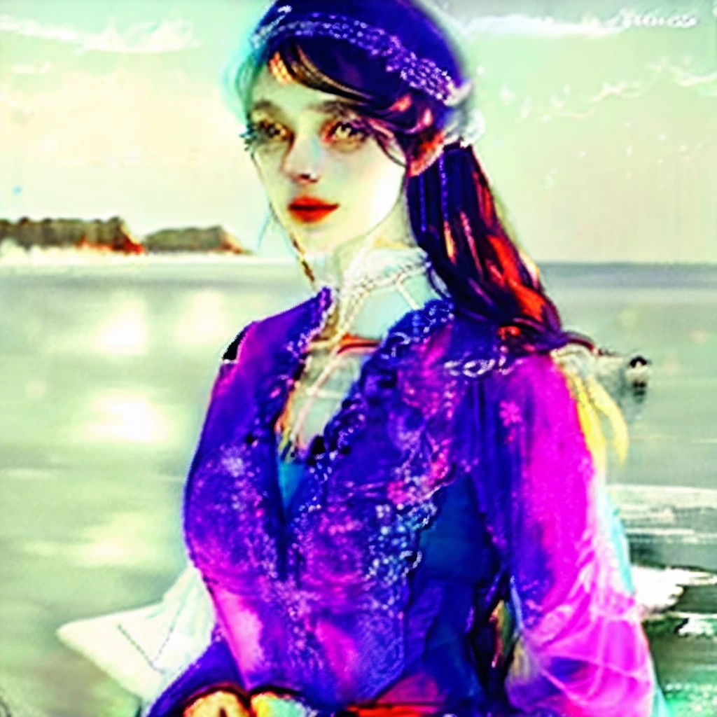 A lovely woman standing by the sea