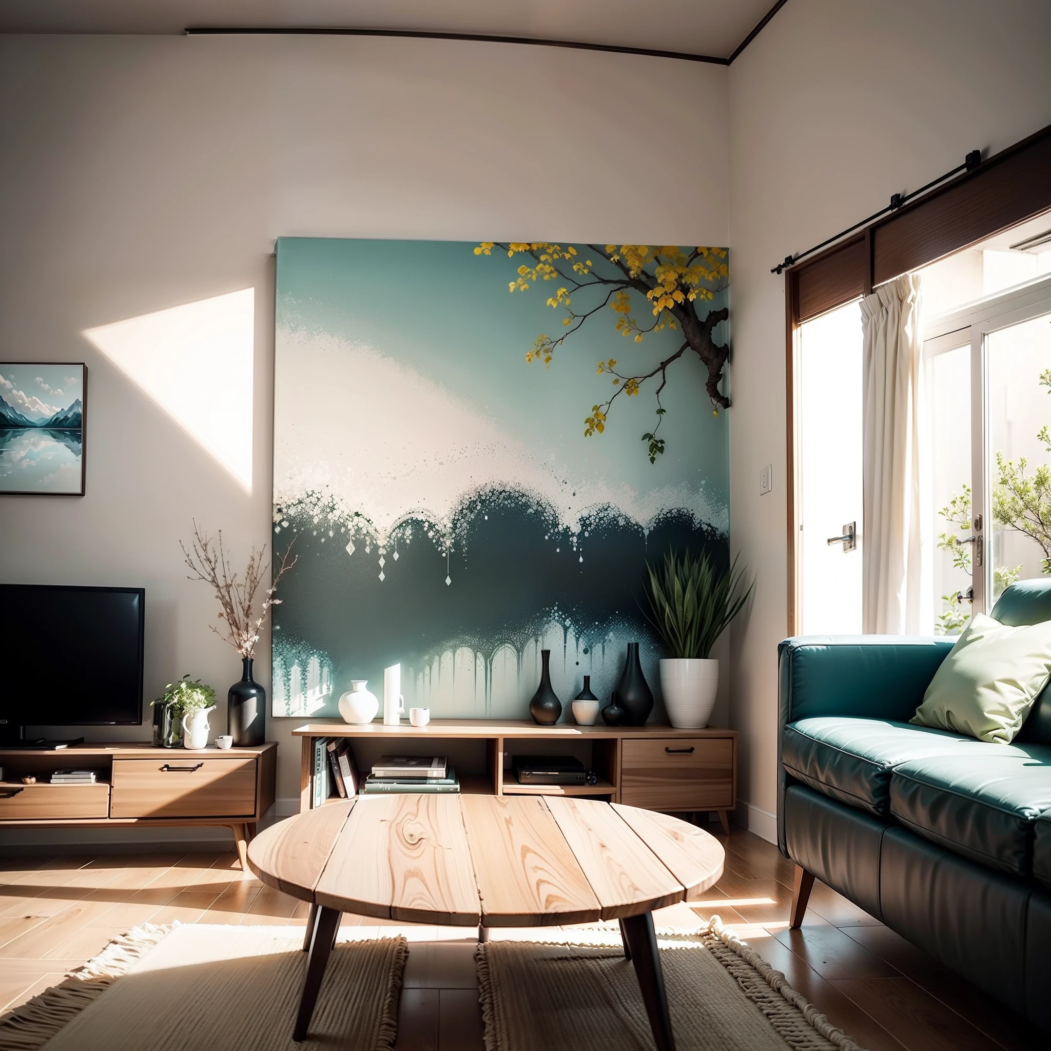 modernsimplicity，Living room decoration painting，，Small fresh combination painting，Advancedsense，lichen