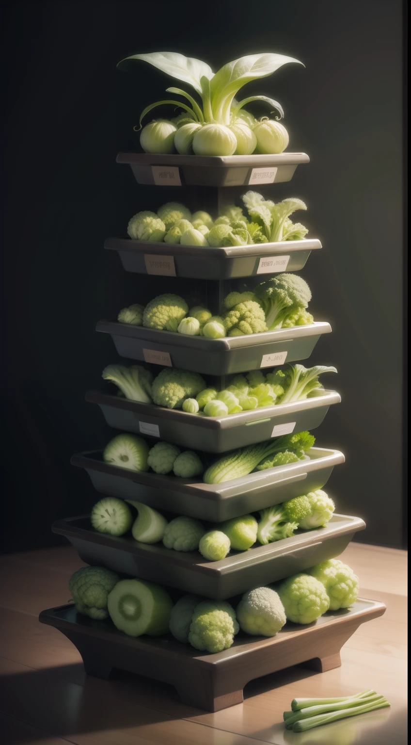 Random green vegetables，Neatly arranged，Pose 9:16 rectangles