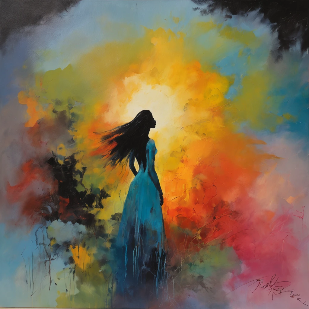 masterpiece, top quality, night, hill, clouds, full moon, long hair, woman, silhouette, firefly.
