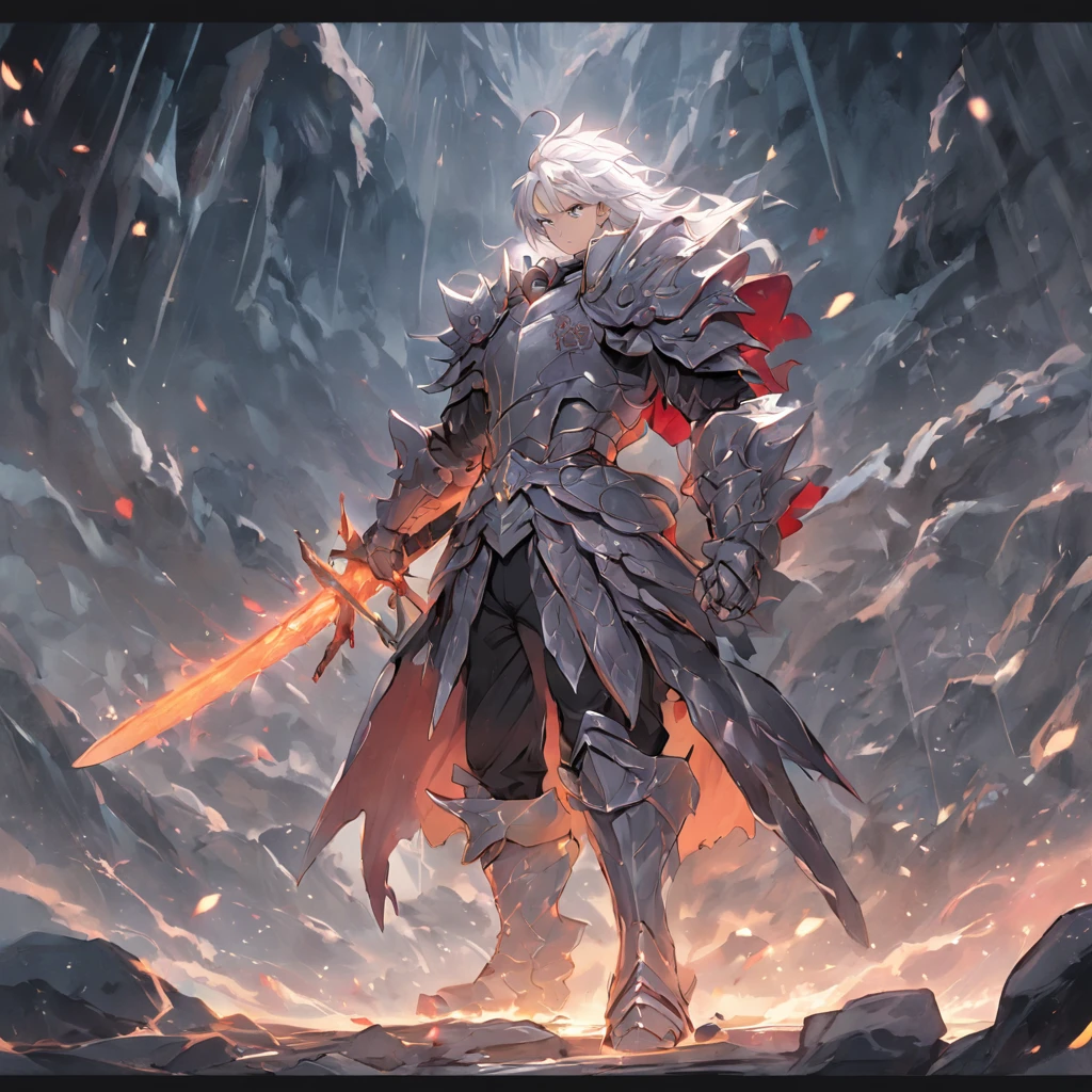 A silver-haired warrior with armor like dragon scales appeared from a rock with a giant black sword in his hand