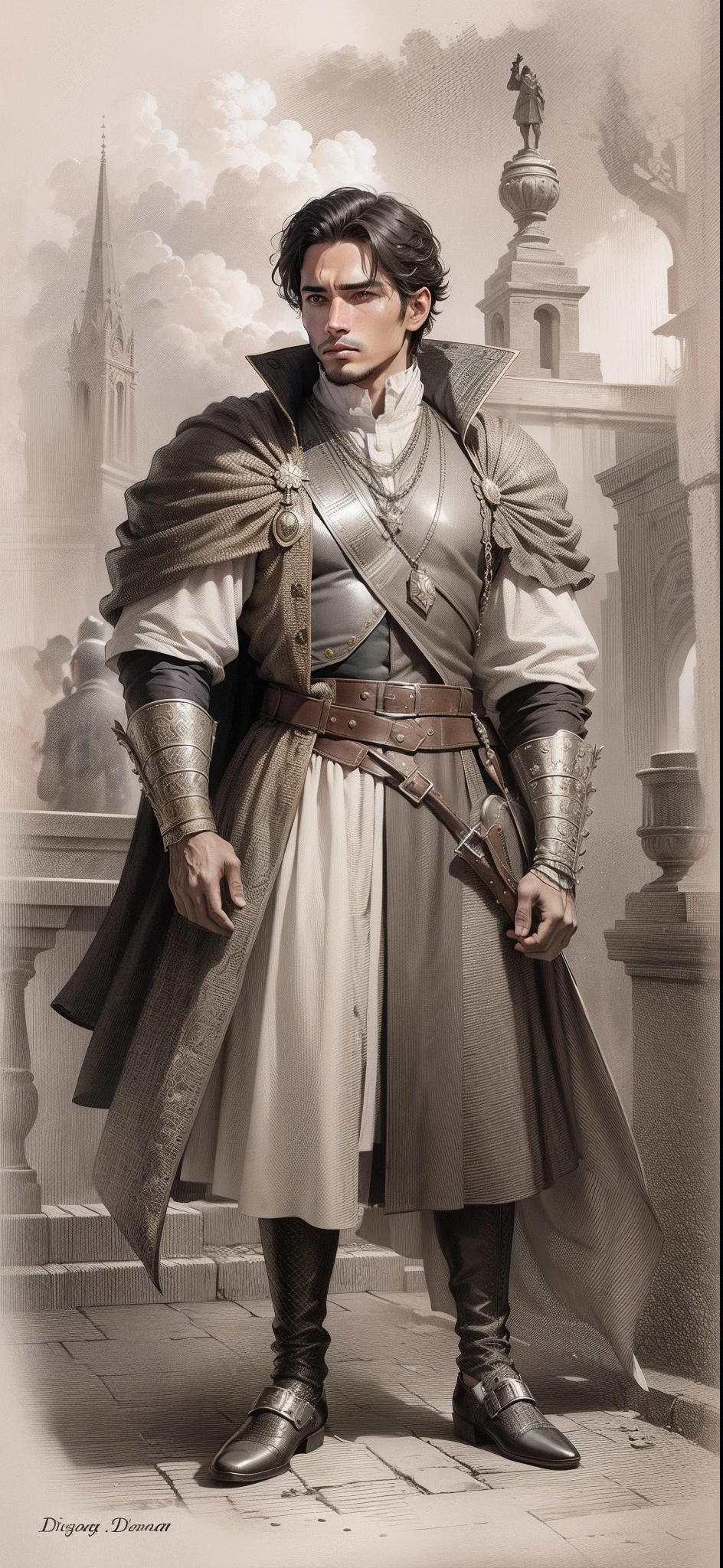 Diego Mendez, 1man, entourage clothes, very brave, very loyal, sacrificial, supportive, bold, 16th century, renaissance, age of exploration, AGE oF 30, young, Spanish