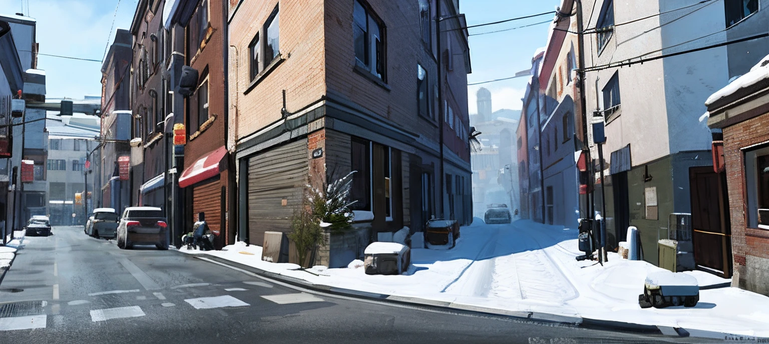 There is a picture of the street,In the background is a building, ingame image, cold environment, nipple play, screen shot of cod, frostbite 3 rendered, screenshot from an fps, steam workshop maps, tf 2 maps. Net, Game Hot, ..cs:go screenshot, Cold, frosty