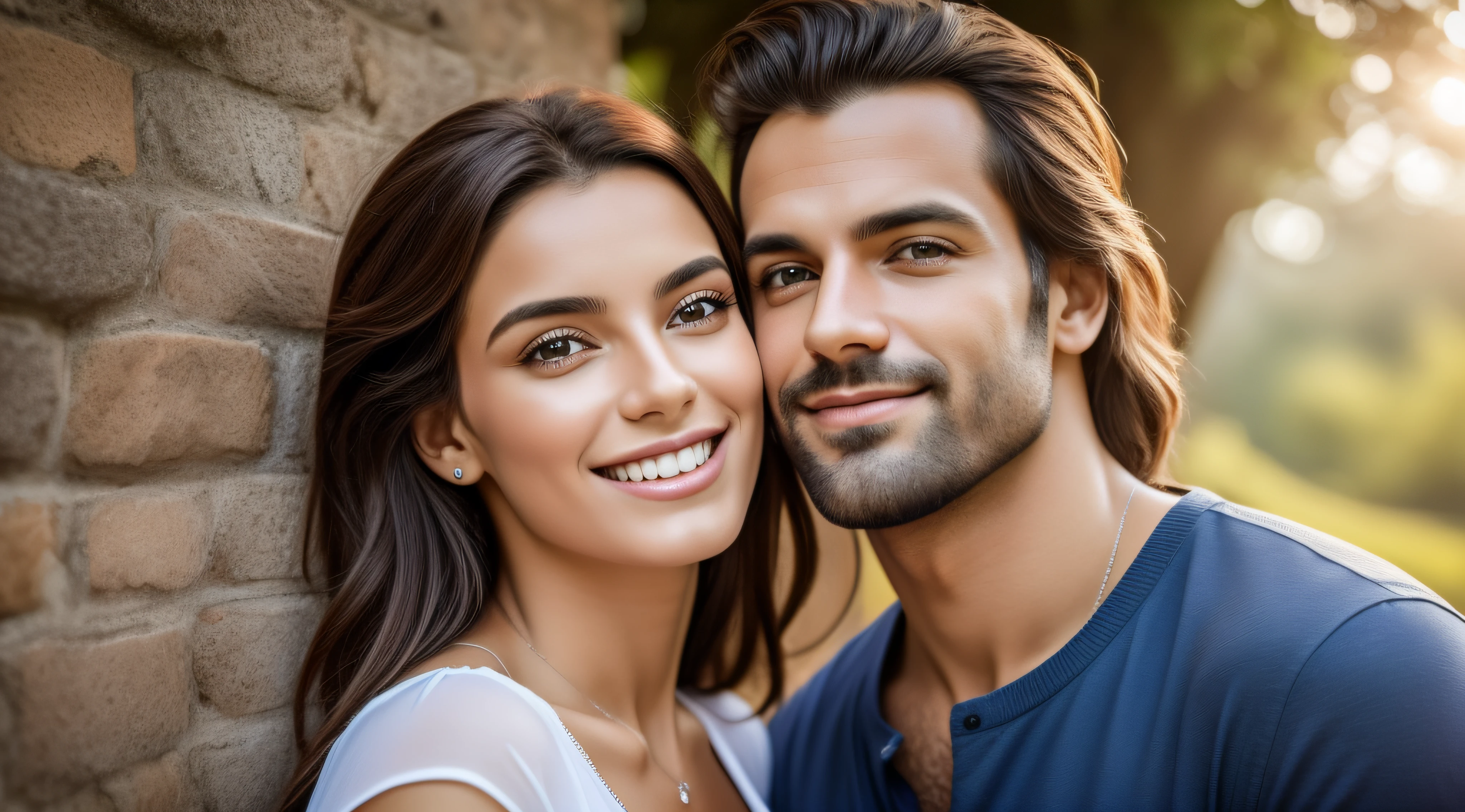 Qualidade 8k, homem e mulher posando para foto, felizes e apaixonados. fotografia. hiperrealista. hiper detalhado.