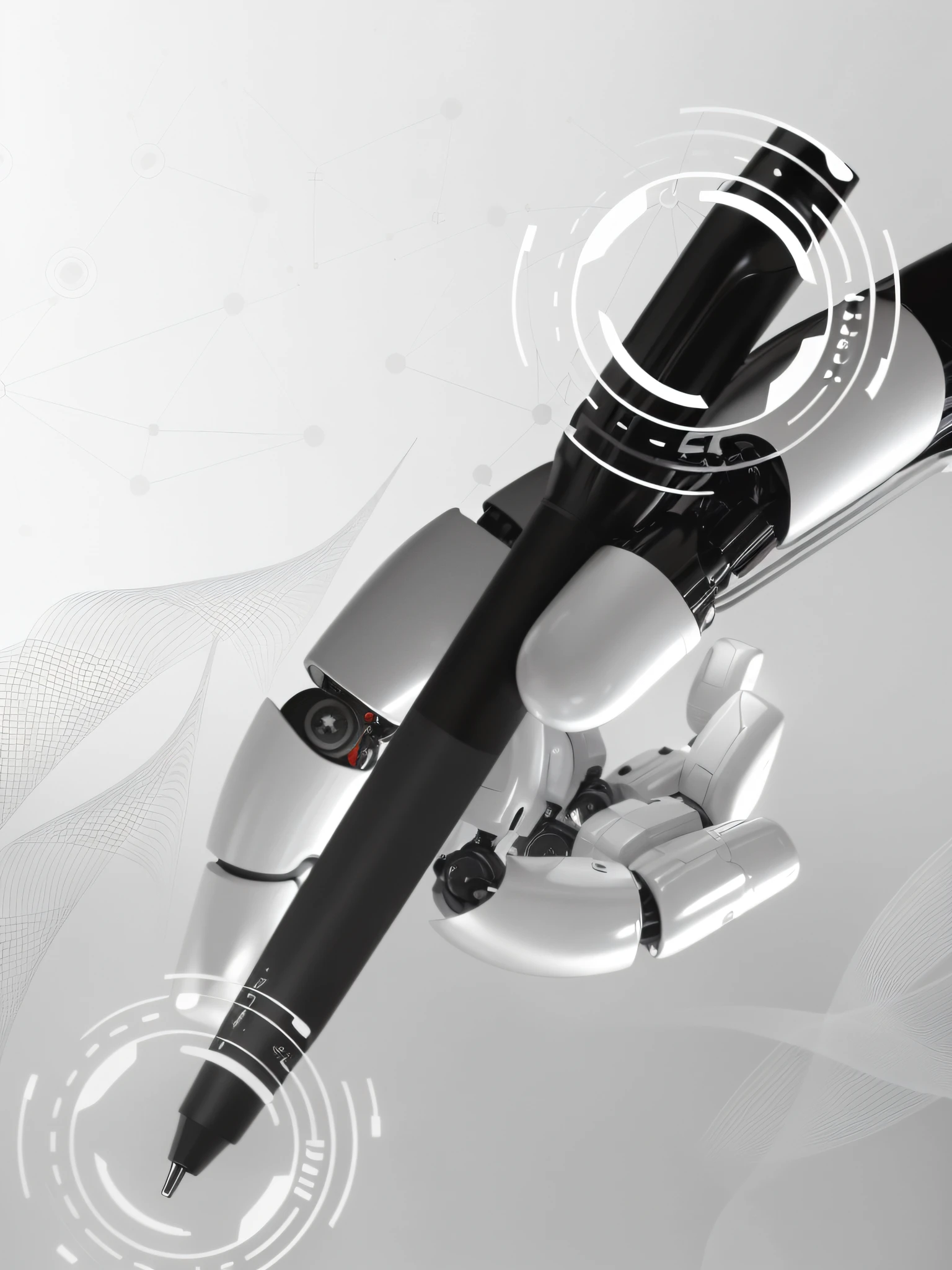 Inside there is a robotic hand holding a pen and pen, extended robotic arms, endless collaboration with ai, Robotic arm, machine arm, robotic prosthetic arm, with robotic arms, robotic bionic technical, realistic shaded robotic parts, ai robot tendril remnants, robotic extended arms, droid, with robotic arms, machine arm, machine arm, digitally drawn, robotic limb