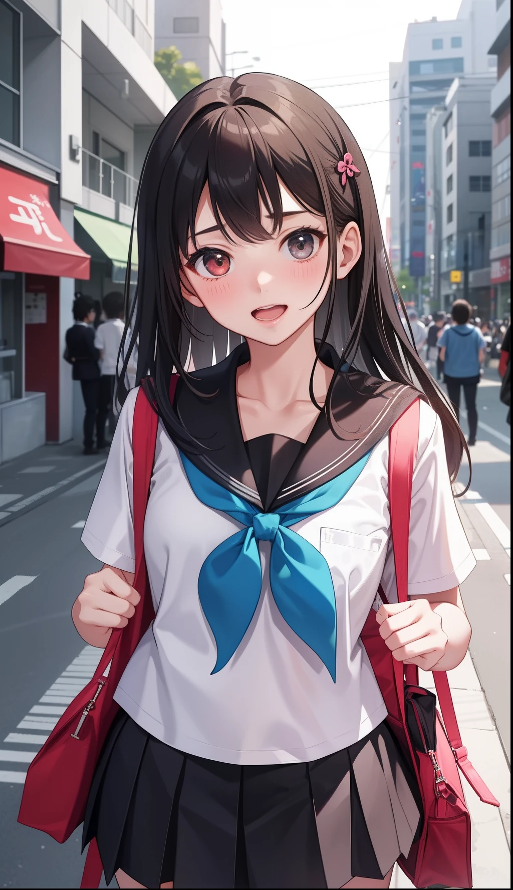 1girl in、AS-Adult、I'm bursting out laughing、The shirt、skirt by the、(small tits)Chilarism、Japan High School Student Uniform、serafuku、summer clothing、(Sheer Bra)、Upper body portrait、