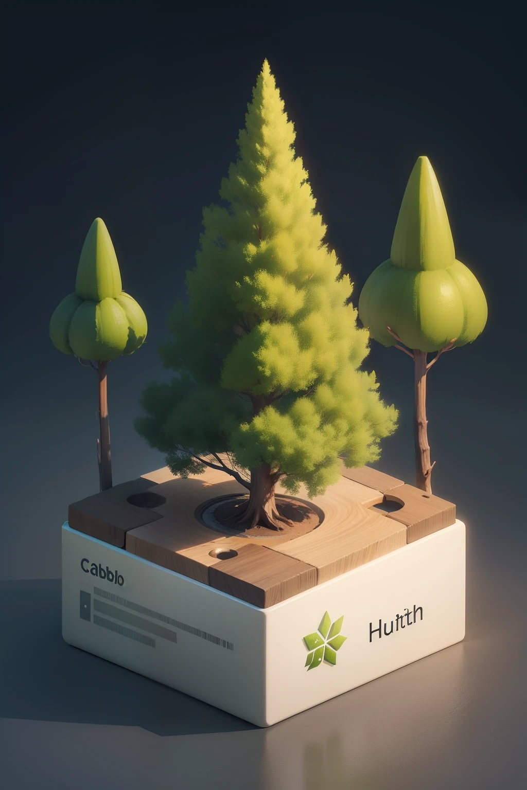 Generate an app icon,With the word Carbon Huitong,Elements have green cartoon trees