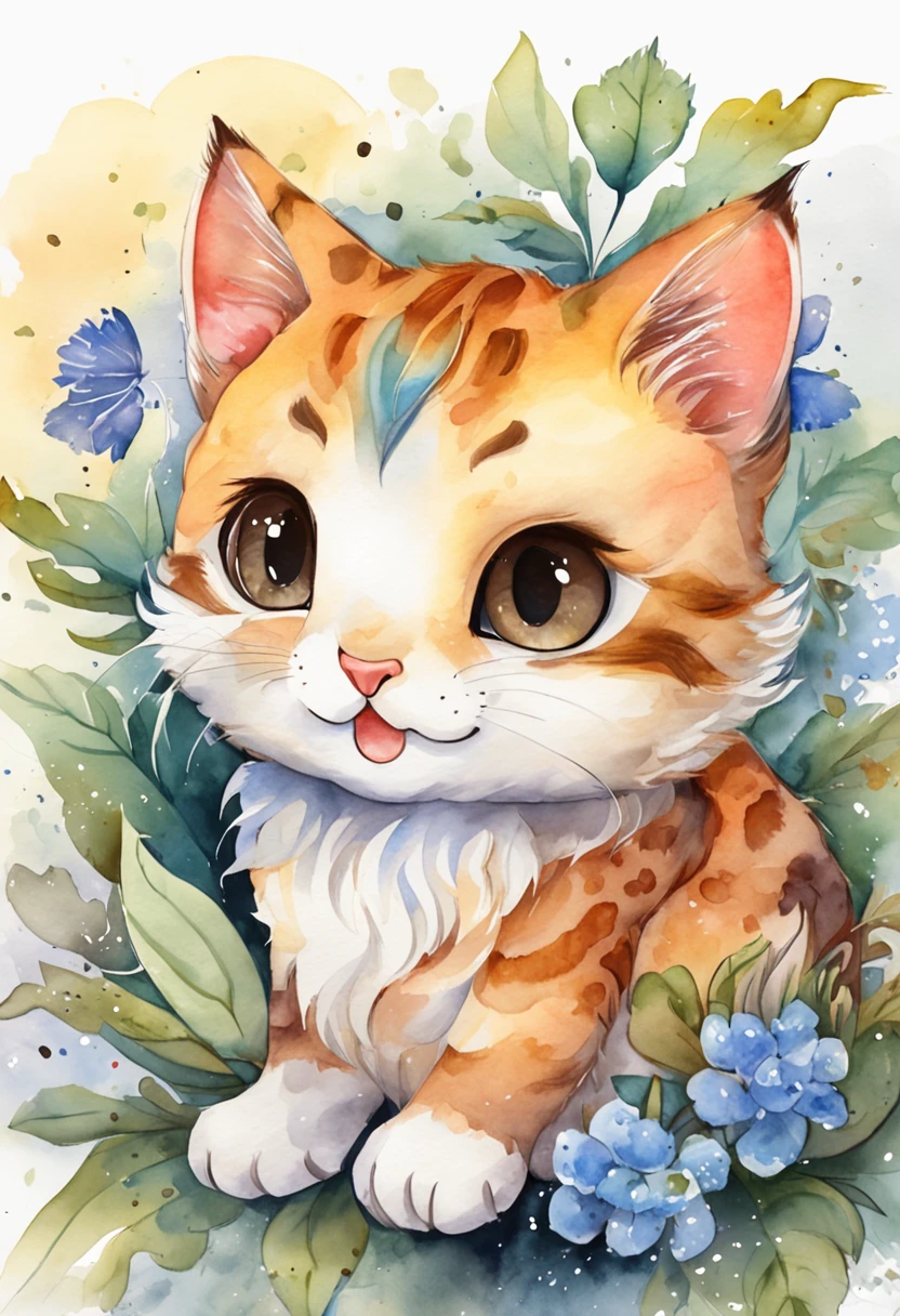 gatinho,fofinho, chibi, fundo simples, adorable animal, kawaii