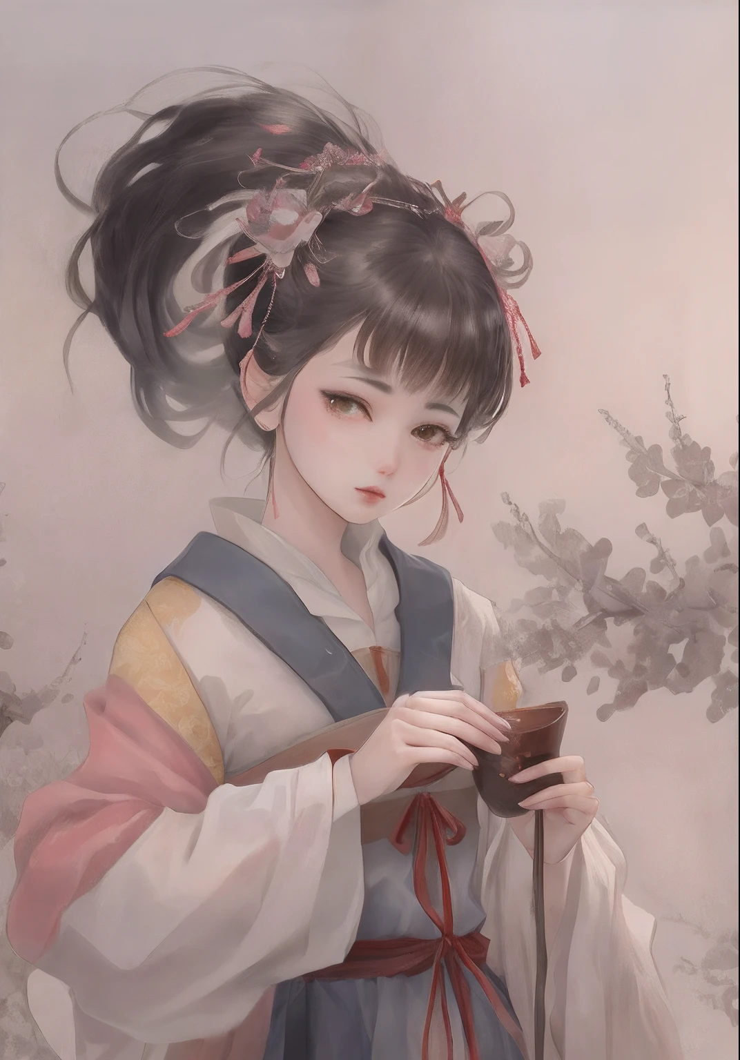 An ancient Chinese beauty，Holding a sword in hand，Dignified temperament，A long flowing dress，Clear face，pretty eyes，Surrounded by roses，tmasterpiece，ultra - detailed，Epic composition，Super HD，high qulity，HighestQuali，32k --v 6