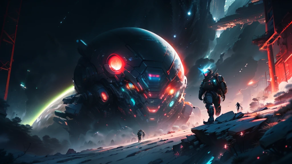 ((Mejor calidad)), ((obra maestra)), (muy detallada:1.3), In a sprawling cyberpunk metropolis, dominated by towering skyscrapers and neon-lit alleys, reigns a dystopian mega corporation known as OmniCorp. OmniCorp, impulsado por la codicia y el poder insaciables, has ventured beyond the limits of the Earth to exploit the vast resources of near-Earth objects (NEO) in a relentless pursuit of profit. Ambientado en un futuro arenoso, where the line between humanity and technology blurs, its images will depict the dark and ruthless world of NEO asteroid mining. Explore the juxtaposition of high-tech machinery, Advanced robotics and human work as they collaborate to extract minerals and precious resources from the cold depths of space. Captura las escenas de plataformas mineras colosales, suspendidas en gravedad cero, perforando implacablemente en enormes objetos cercanos a la Tierra, their mechanical arms drilling into the rocky exterior. Muestre a los trabajadores, adorned with cybernetic costumes, desafiando las duras condiciones del espacio para cosechar los valiosos minerales, their faces obscured by gas masks and reflective visors. Amid the cold and desolate asteroids, revela la imponente presencia de la sede de OmniCorp, a monolithic structure that casts a shadow over the workers below. Muestre las opulentas oficinas y salas de juntas, donde los ejecutivos toman decisiones que dan forma al destino tanto de la empresa como de las masas explotadas. Pero bajo el brillante barniz del poder corporativo, it reveals the latent rebellion of the oppressed. Representa las actividades clandestinas de los movimientos de resistencia clandestinos, fighting against OmniCorp's iron grip on society. Mostrar sus operaciones encubiertas, hacking into the corporation's networks and conspiring to expose its dark secrets. Incorpora e
