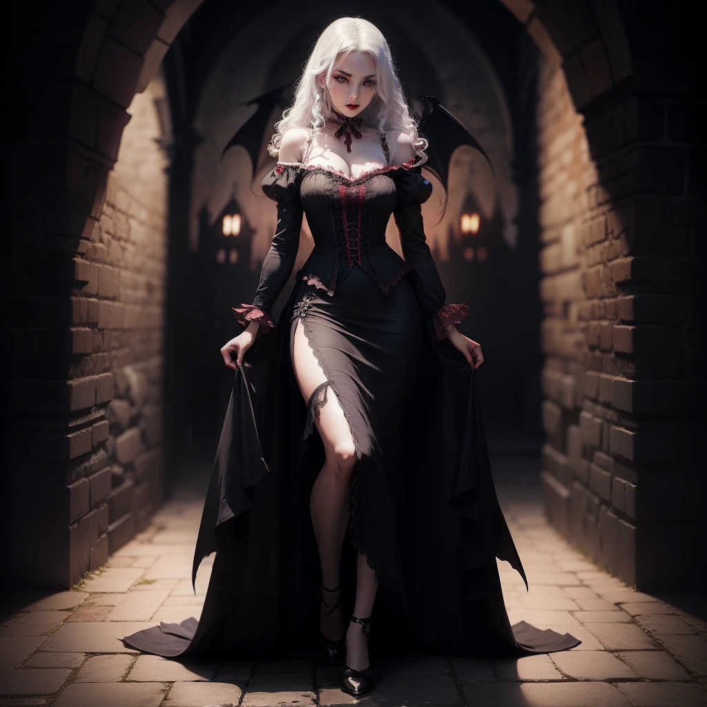 Dracula girl, vampire, gothic castle, full body