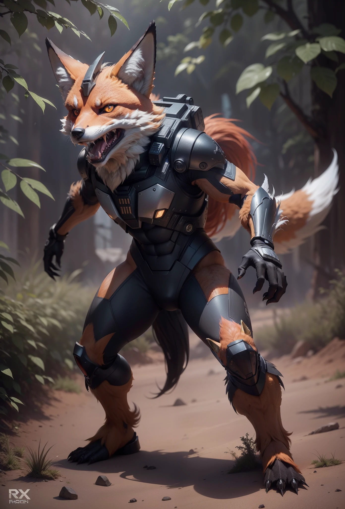 Sci fi humanoid fox with the feathers of a fox and mutant traits similar to rocket teeth, serious angry face, expressive real photography, natural light, photorealism, cinematic rendering, ray tracing, the highest quality, the highest detail, Cinematic, Third-Person View, Long Exposure, 8K, Ultra-HD, Natural Lighting, Moody Lighting, Cinematic Lighting