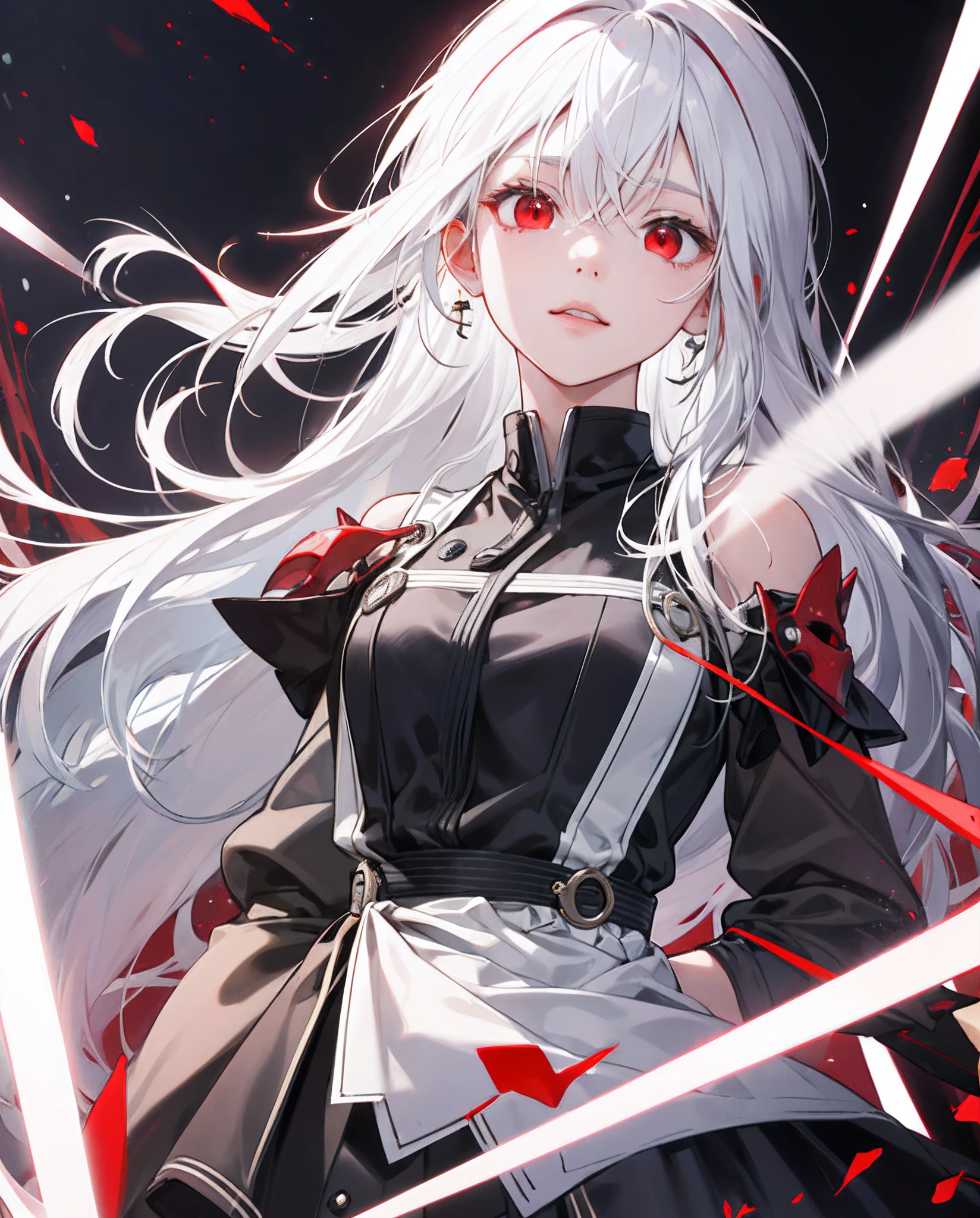 Two-dimensional white cute avatar red eyes white hair upper body