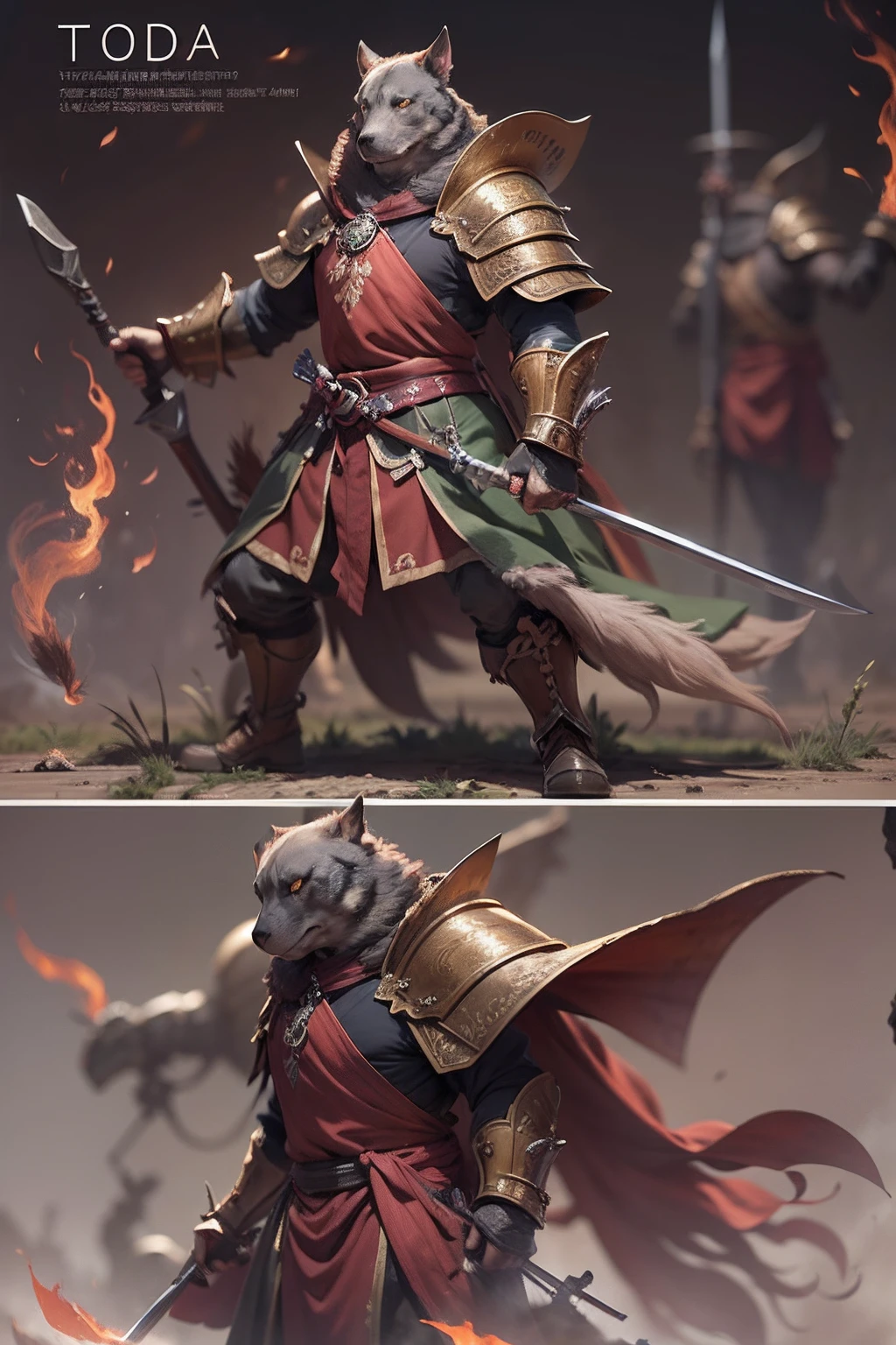 (anthropomorphic turtle),(Hound warrior:1.4),coda,a tall body,Stout limbs,disdain,ran,tosen,The long hairs of the flame fluttered in the wind,combats,Dynamic lines,Dimly lit battlefield,Ruined castle,(stereoscopic perspective:1.4),Works of masters,super-fine,4K分辨率,high qulity,电影灯光,High picture detail,Detailed pubic hair,Epic shooting,Clearly focused hair,Detailed hair depiction,acurate