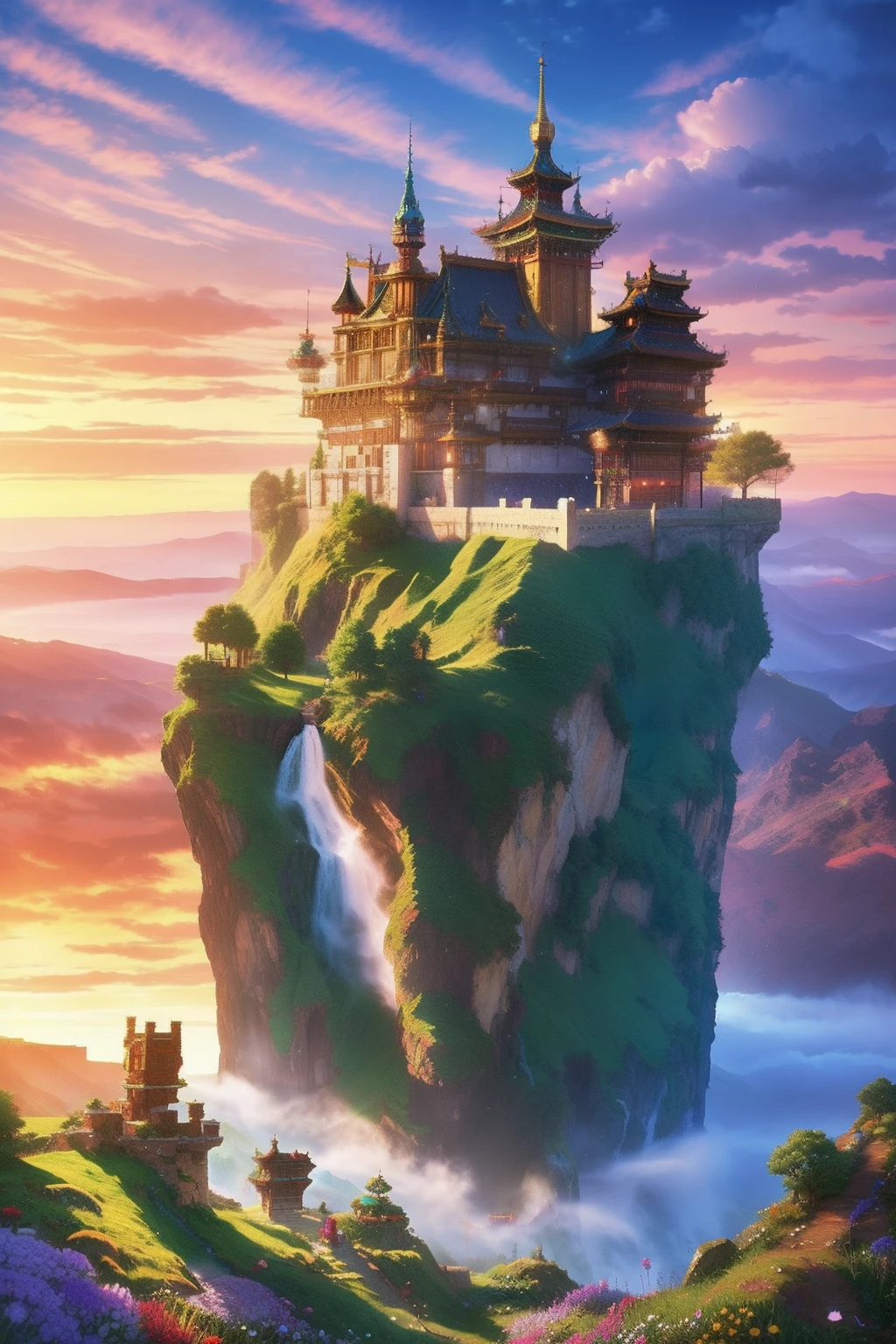 pixel game《dragon quest》，Game character design，（cavalier：1.4），European castles，Thick clouds，surrounded by cloud，16-bit pixel art