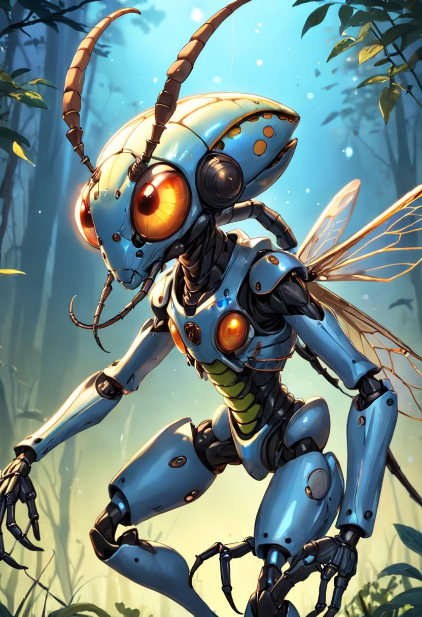 there is a very strange looking alien with glowing eyes, ant humanoid, insectoid, ant alien, ant humanoid mechanic, cyborg wasp, a humanoid mosquito, space insect android, steampunk robot ant, portrait of a alien insect, biopunk cyborg wasp, friendly humanoid insect robot, antasy character, metal and glowing eyes, human structure bee concept art