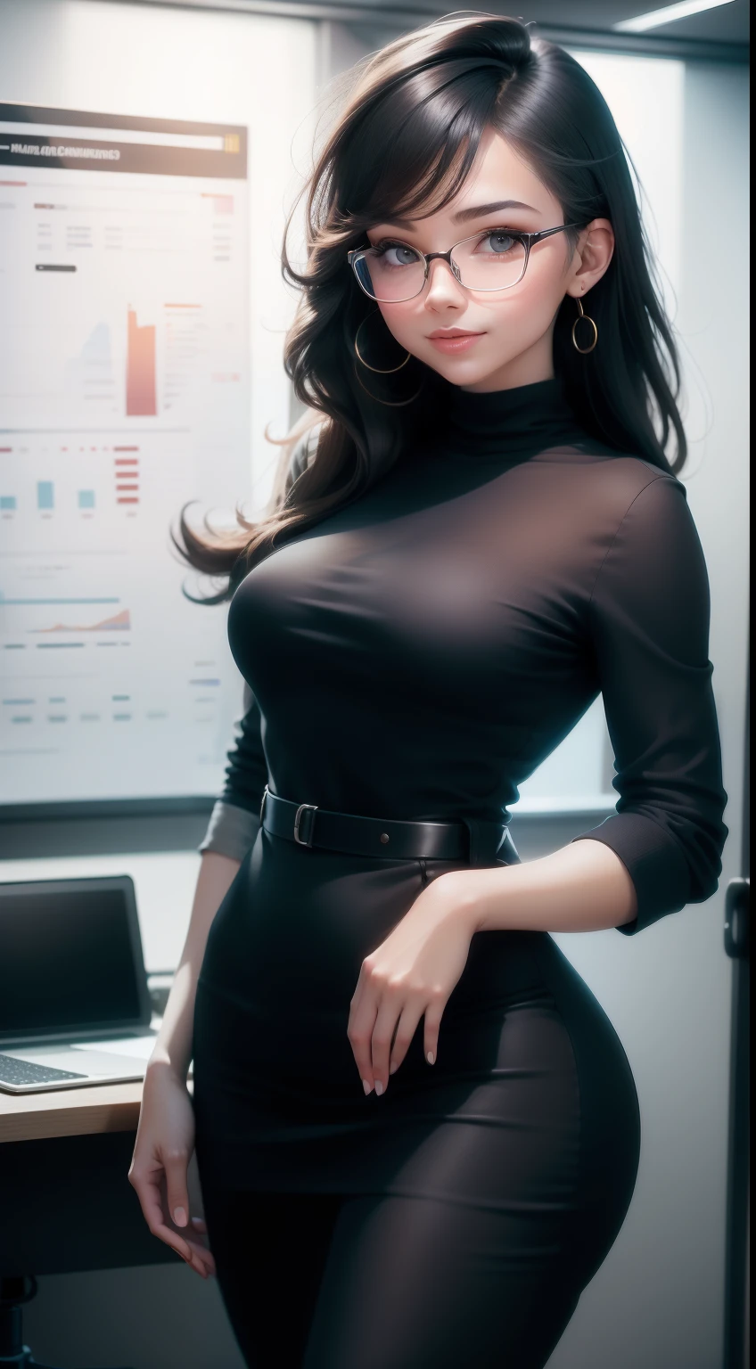 Hyper realistic super detailed sexy woman, Une fille confiante, NSFW, Very detailed, expressions faciales sexy, seductive facial expressions, [:(Face detail: 1.4): 0.4], 16K resolution, 4k resolution, dinamic lighting, High definition resolution, (sexy pose, Position attrayante), (hyper realistic: 1.4), (back light: 1.2), (sun light: 1), (pleine hauteur: 1.8),(contrasting background: 1.5), (Anatomy of the hyperrealistic arm), (Hyperrealistic anatomy of the legs), (peau propre), (lighting cinematic: 1.7), (intime), (Technologie NVIDIA RTX Ray Tracing), (Anatomy of the hyperrealistic arm: 2), (Ventre plat parfait), (image couleur),Create a masterpiece in 4K resolution, ultra-realistic, and extremely detailed, featuring a successful and confident businesswoman in her professional environment. The businesswoman is the central character in the artwork, exuding an air of authority, sophistication, and accomplishment as she navigates the world of business.

The businesswoman is dressed in a stylish and impeccably tailored business suit, symbolizing her professionalism and confidence. Her hair is perfectly coiffed, and she may wear subtle yet elegant accessories, like a pearl necklace or designer watch.

The office or business setting is sleek and modern, with glass windows offering a view of a bustling cityscape. The lighting is bright and contemporary, highlighting the clean lines and professionalism of the environment.

The businesswoman's actions convey her role in the business world. She may be engaged in a high-level meeting with other professionals, reviewing important documents, or giving a confident presentation to a board of directors. Her posture and body language exude authority and competence.