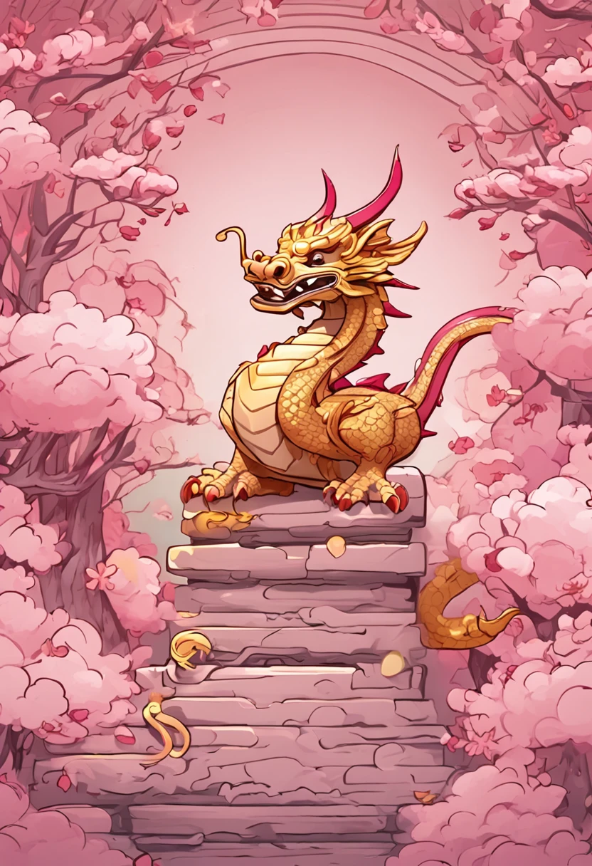A cute Chinese dragon holds a scroll , Light pink and light gold style , Animated GIFs , Cranberry core , gongbi , fairy core , the stars art group ( xing xing ), Mailbox -- Niji 5 - Style original