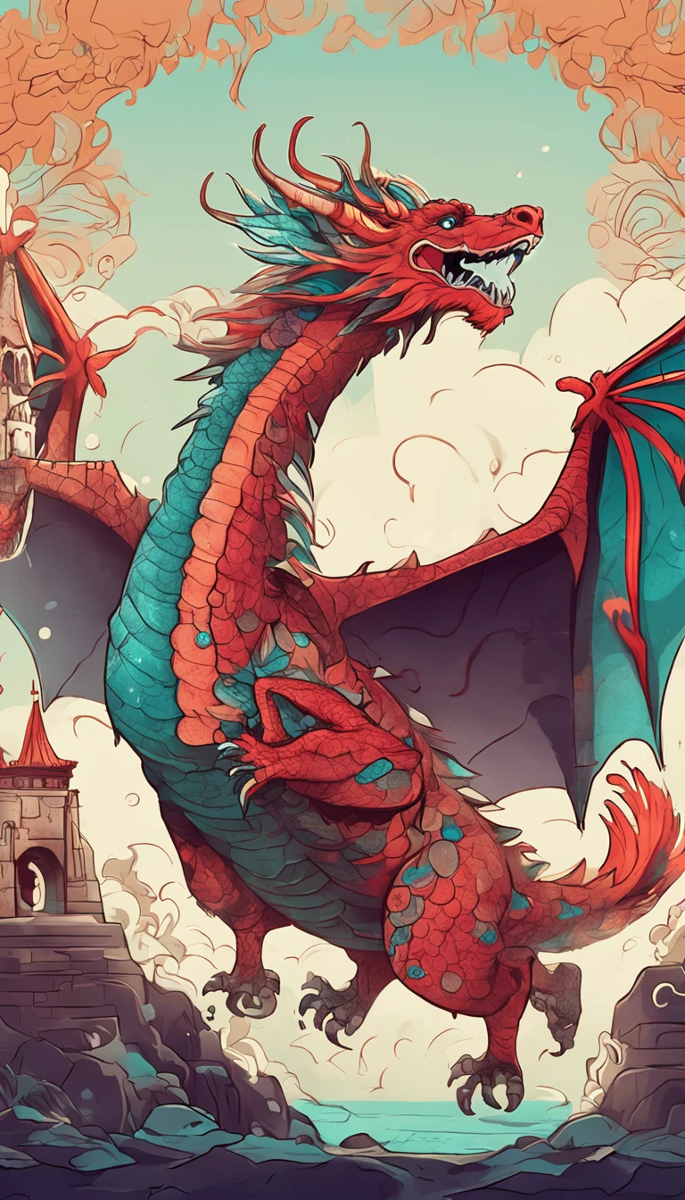 Best quality, chinesedragon,glimmering, , 2D, flat, Adorable, Vintage, Art on cracked paper, fairytale-like, Detailed illustration of the storybook, Cinematic, hyper HD, detaile, Beautiful details, mistic, Luminism, Vibrant colors,