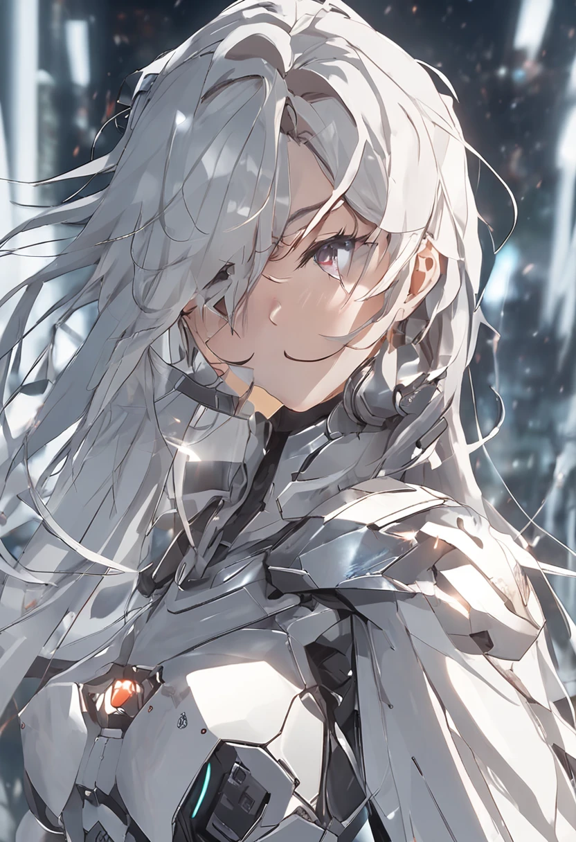 ((SuperiorQuality、In 8K、tmasterpiece:1.3))Wearing a silver-white mech,Girl with delicate face,Highest image quality,Ultra Claro